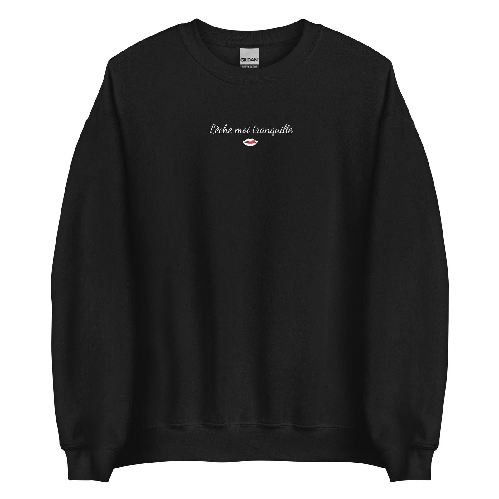 Sweat unisexe col rond Lèche moi tranquille Noir - Sedurro