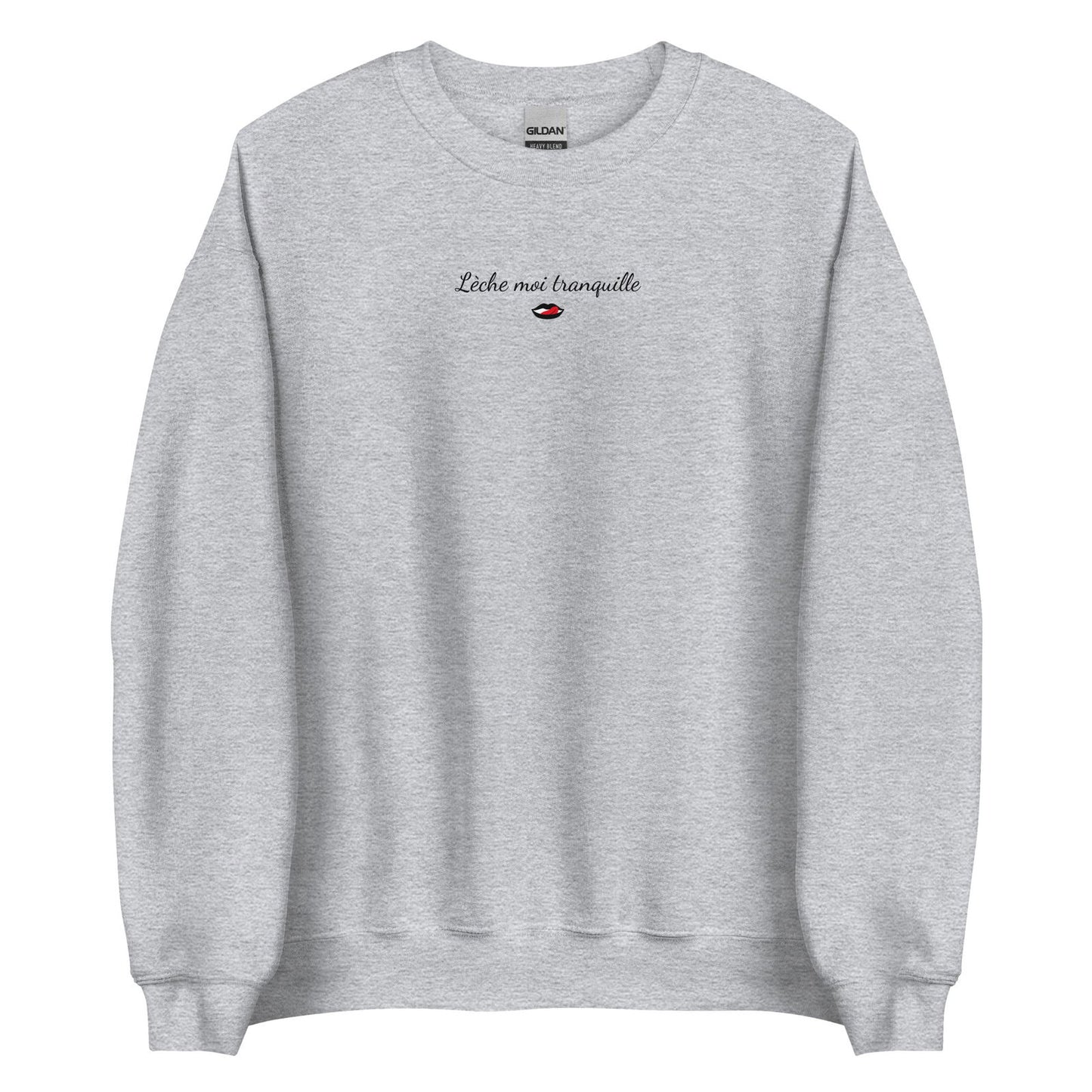 Sweat unisexe col rond Lèche moi tranquille Gris Sport - Sedurro