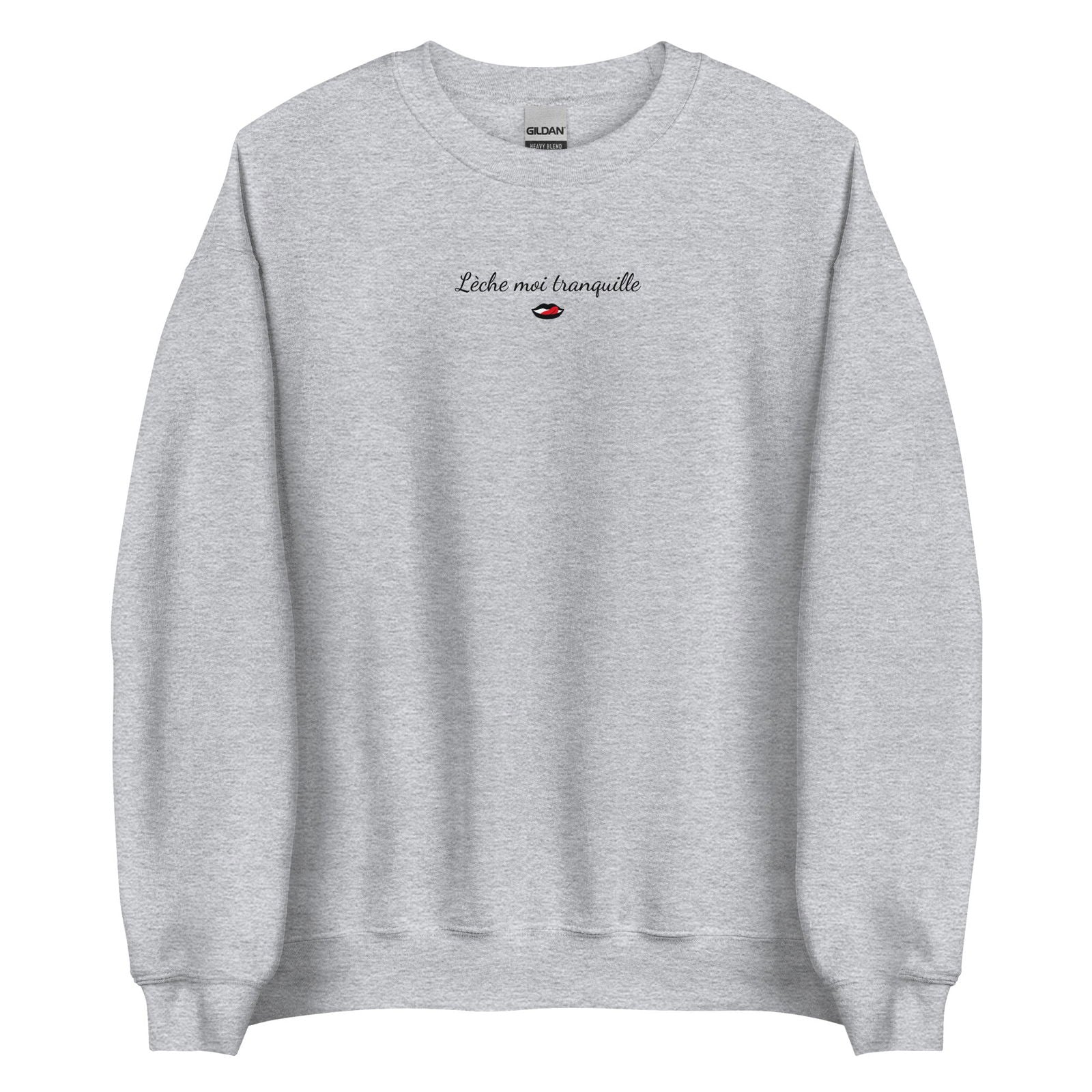 Sweat unisexe col rond Lèche moi tranquille Gris Sport - Sedurro