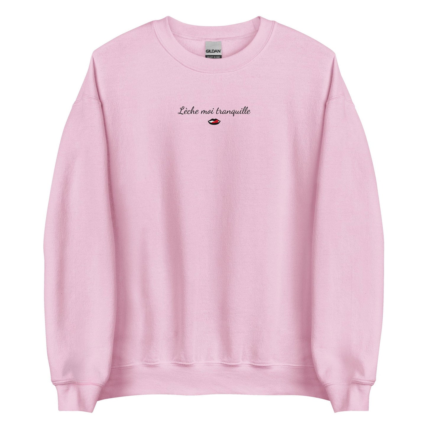 Sweat unisexe col rond Lèche moi tranquille Rose Clair - Sedurro