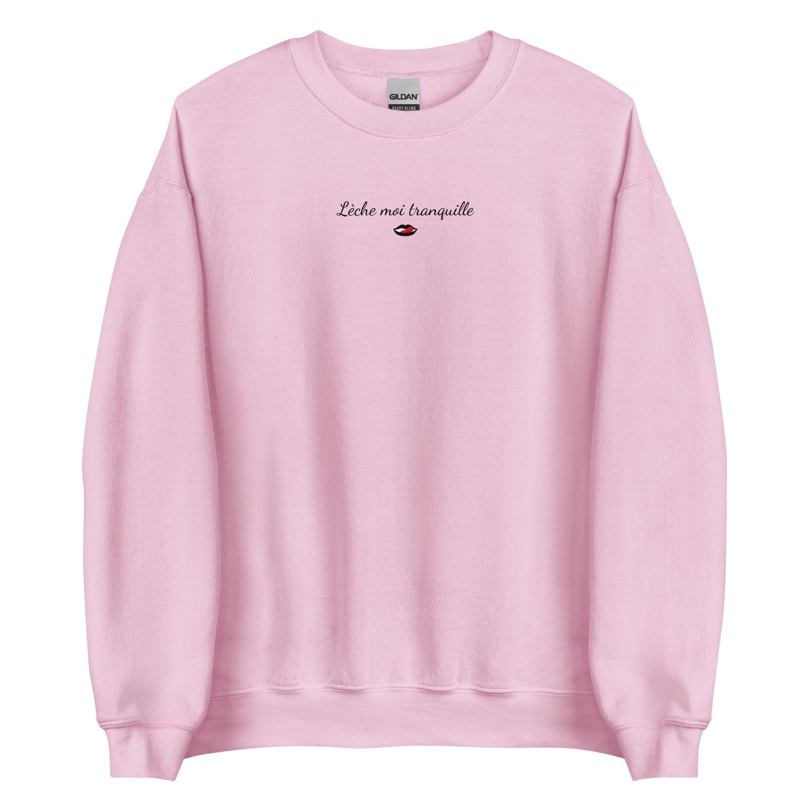 Sweat unisexe col rond Lèche moi tranquille Rose Clair - Sedurro