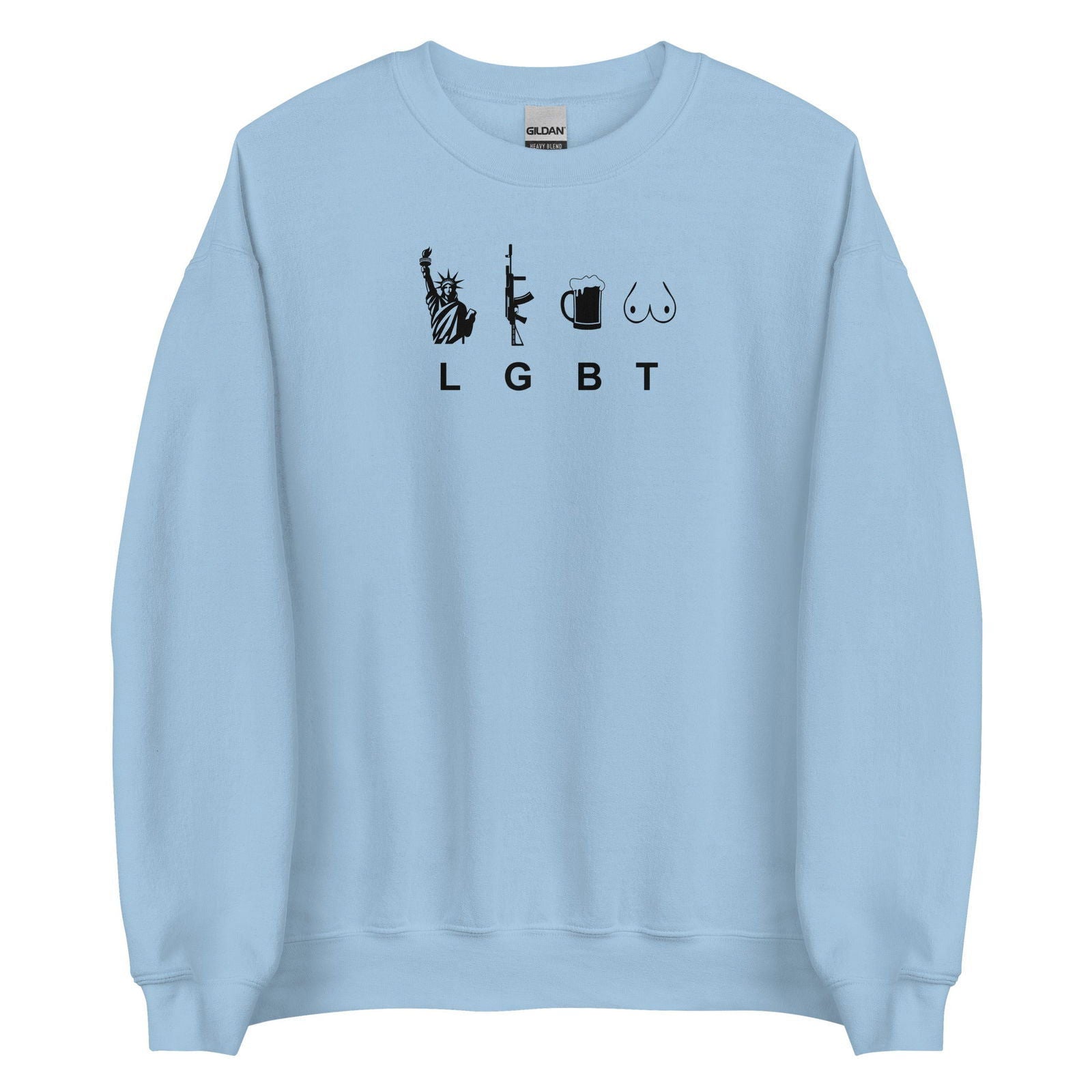 Sweat unisexe col rond LGBT liberty gun beer tits Bleu Clair - Sedurro