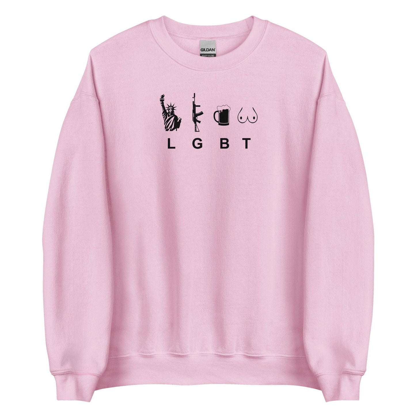 Sweat unisexe col rond LGBT liberty gun beer tits Rose Clair - Sedurro