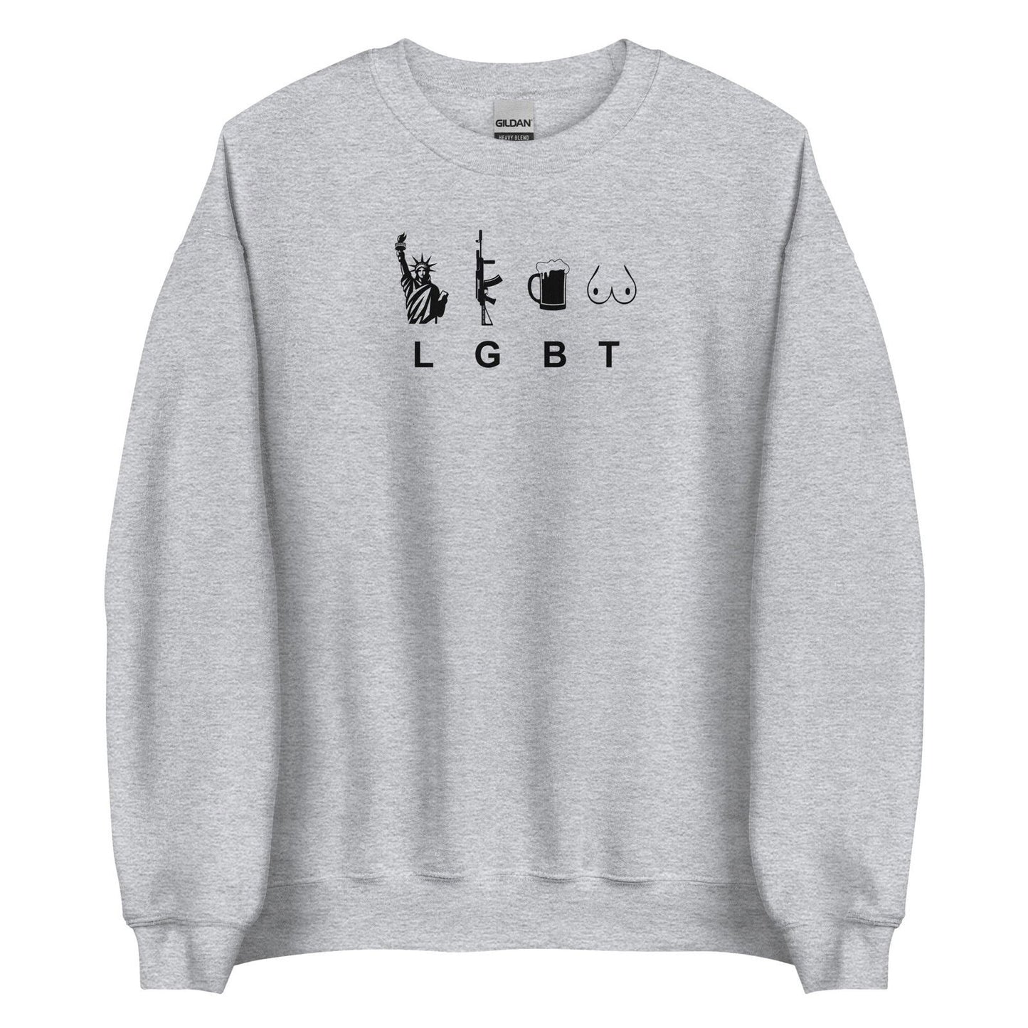 Sweat unisexe col rond LGBT liberty gun beer tits Gris Sport - Sedurro