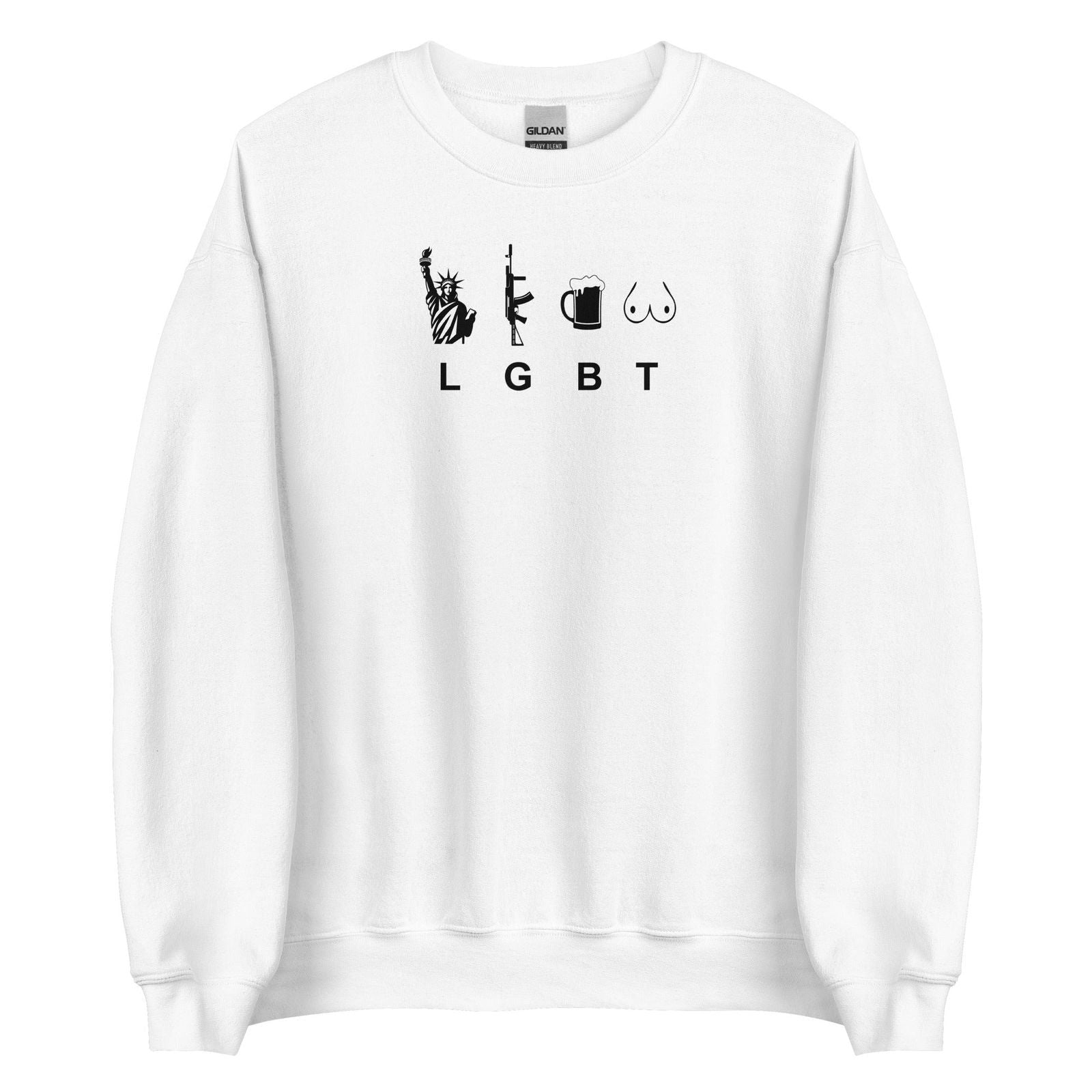 Sweat unisexe col rond LGBT liberty gun beer tits Blanc - Sedurro