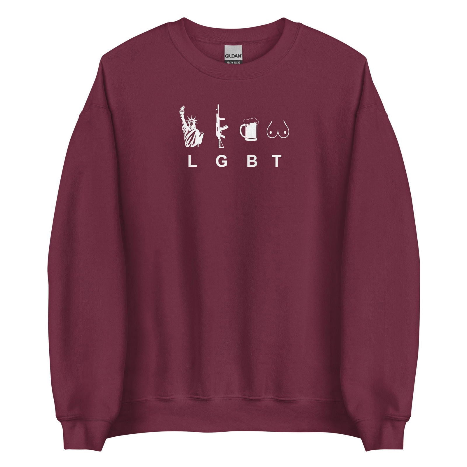 Sweat unisexe col rond LGBT liberty gun beer tits Bordeaux - Sedurro