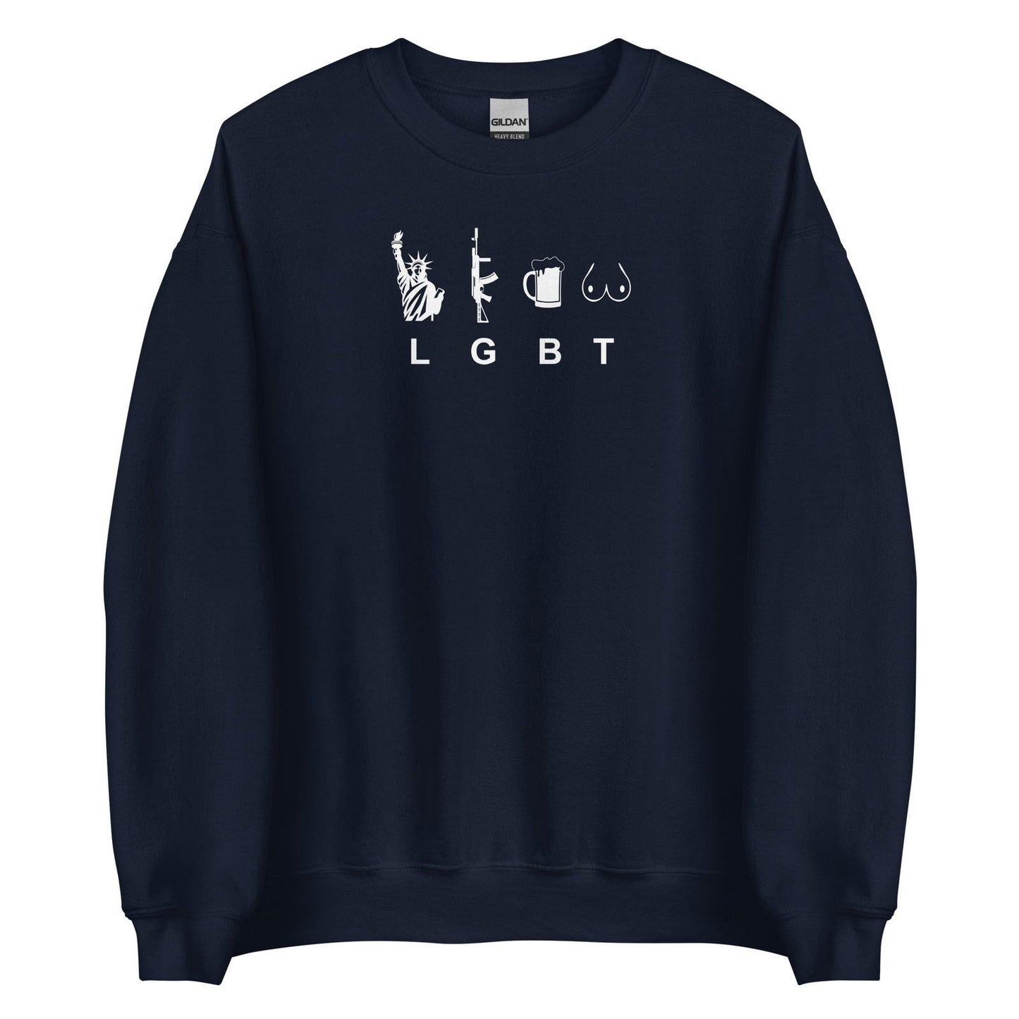 Sweat unisexe col rond LGBT liberty gun beer tits Bleu Marine - Sedurro