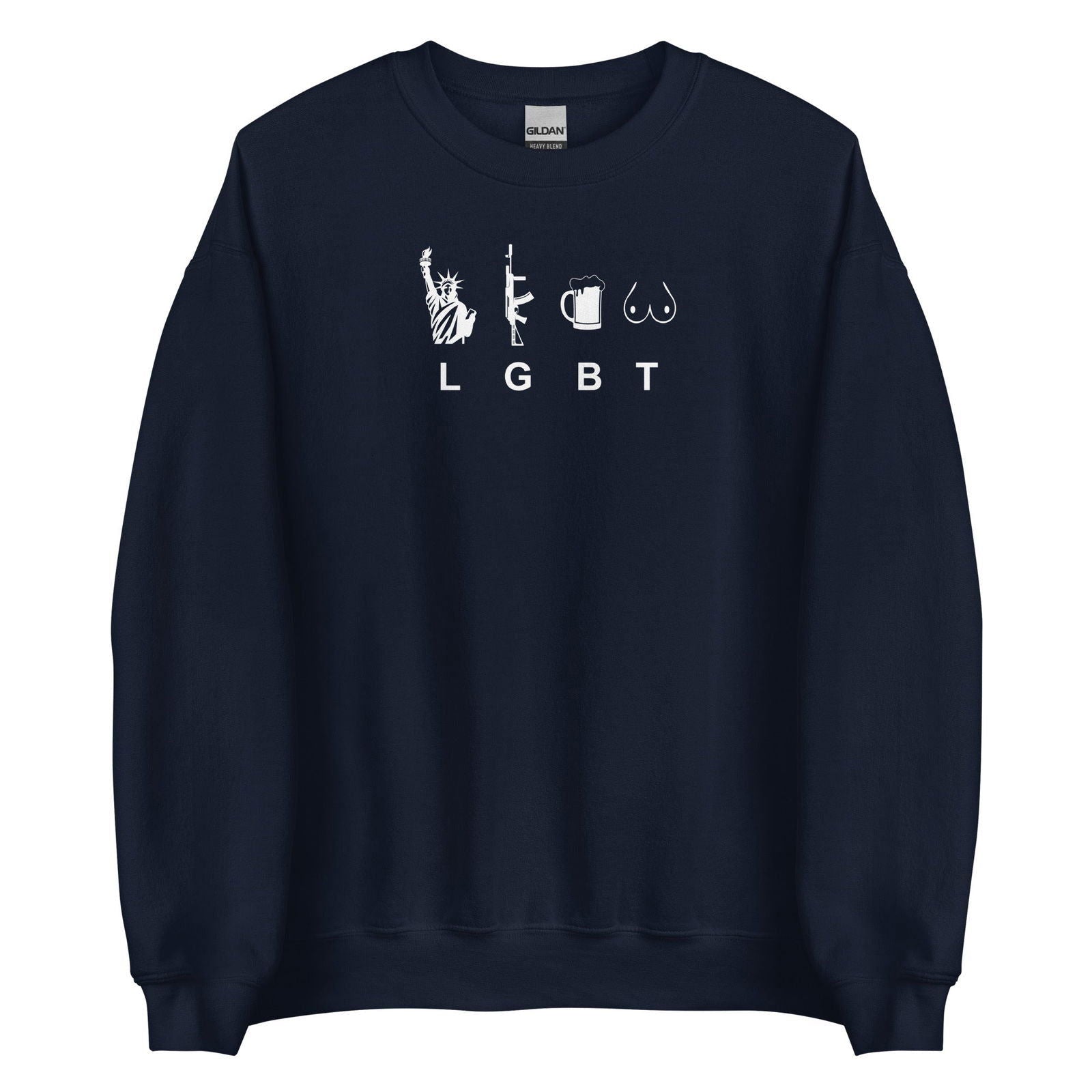 Sweat unisexe col rond LGBT liberty gun beer tits Bleu Marine - Sedurro
