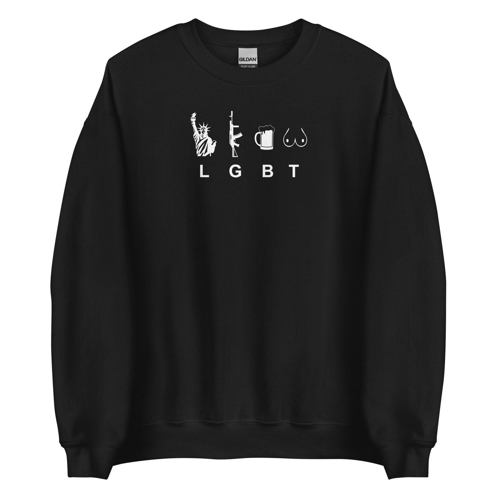 Sweat unisexe col rond LGBT liberty gun beer tits Noir - Sedurro