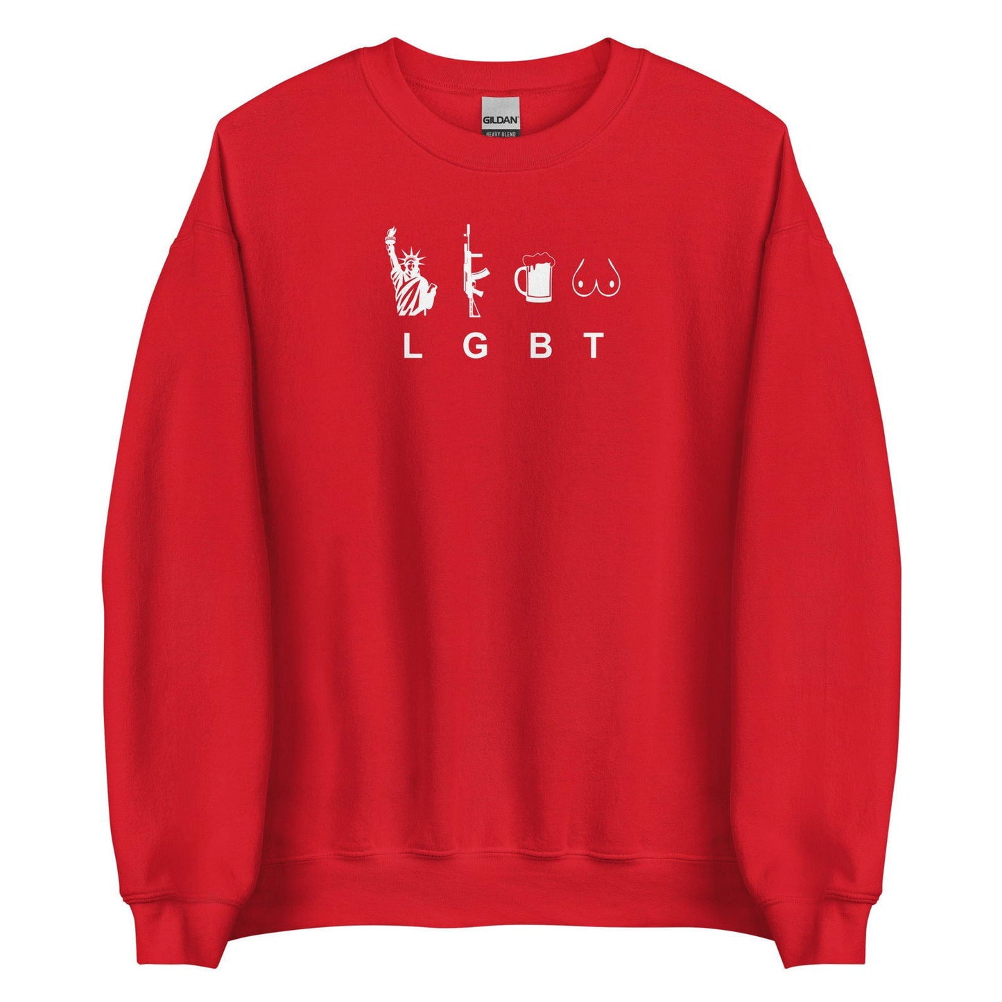 Sweat unisexe col rond LGBT liberty gun beer tits Rouge - Sedurro