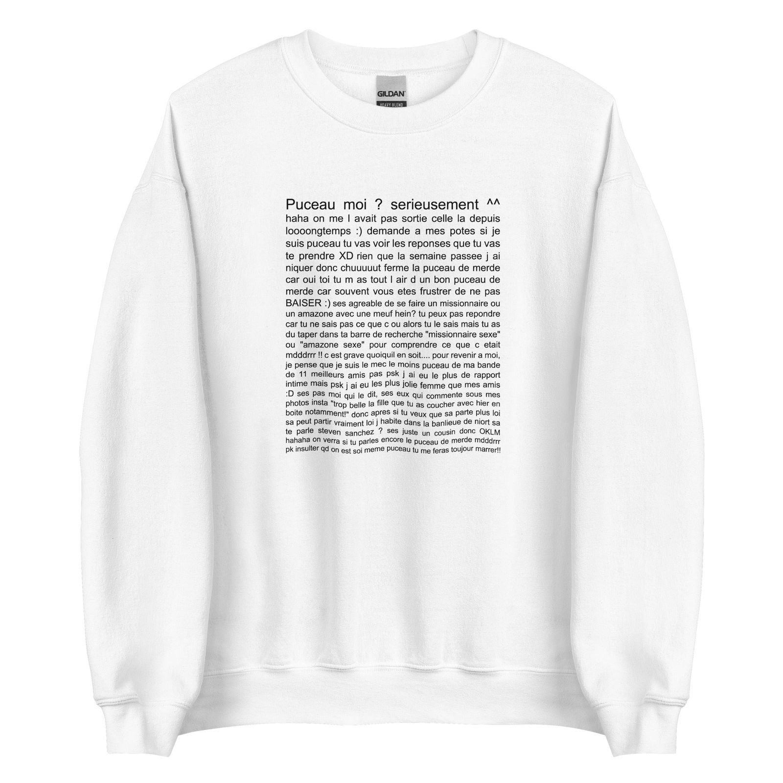Sweat unisexe col rond Puceau moi on me l'avait pas sorti depuis longtemps Blanc - Sedurro
