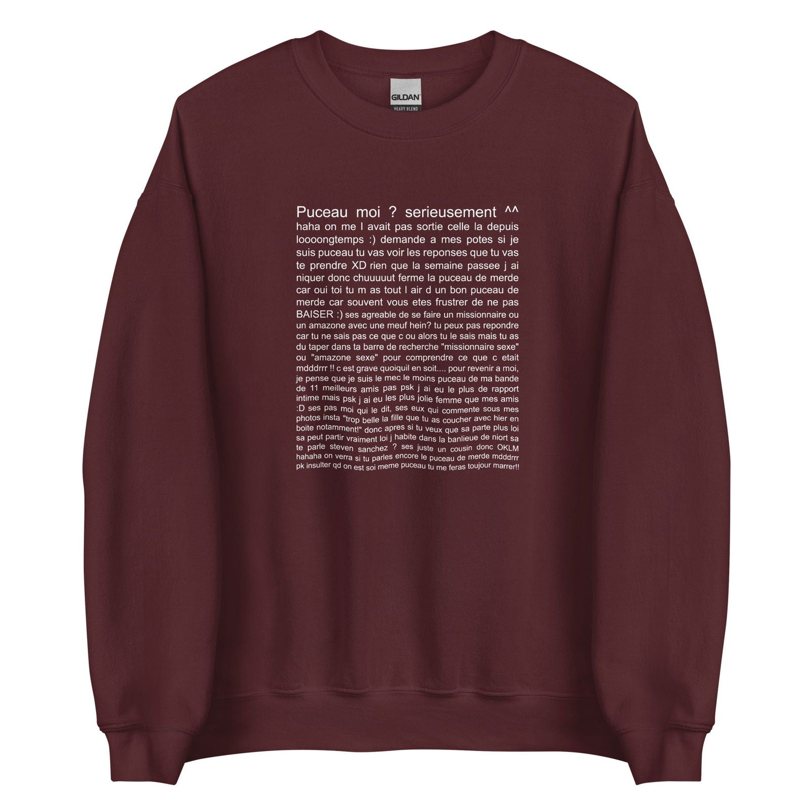 Sweat unisexe col rond Puceau moi on me l'avait pas sorti depuis longtemps Bordeaux - Sedurro