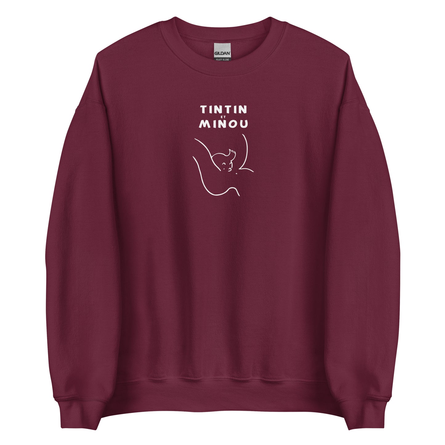 Sweat unisexe col rond Tintin et minou Bordeaux - Sedurro