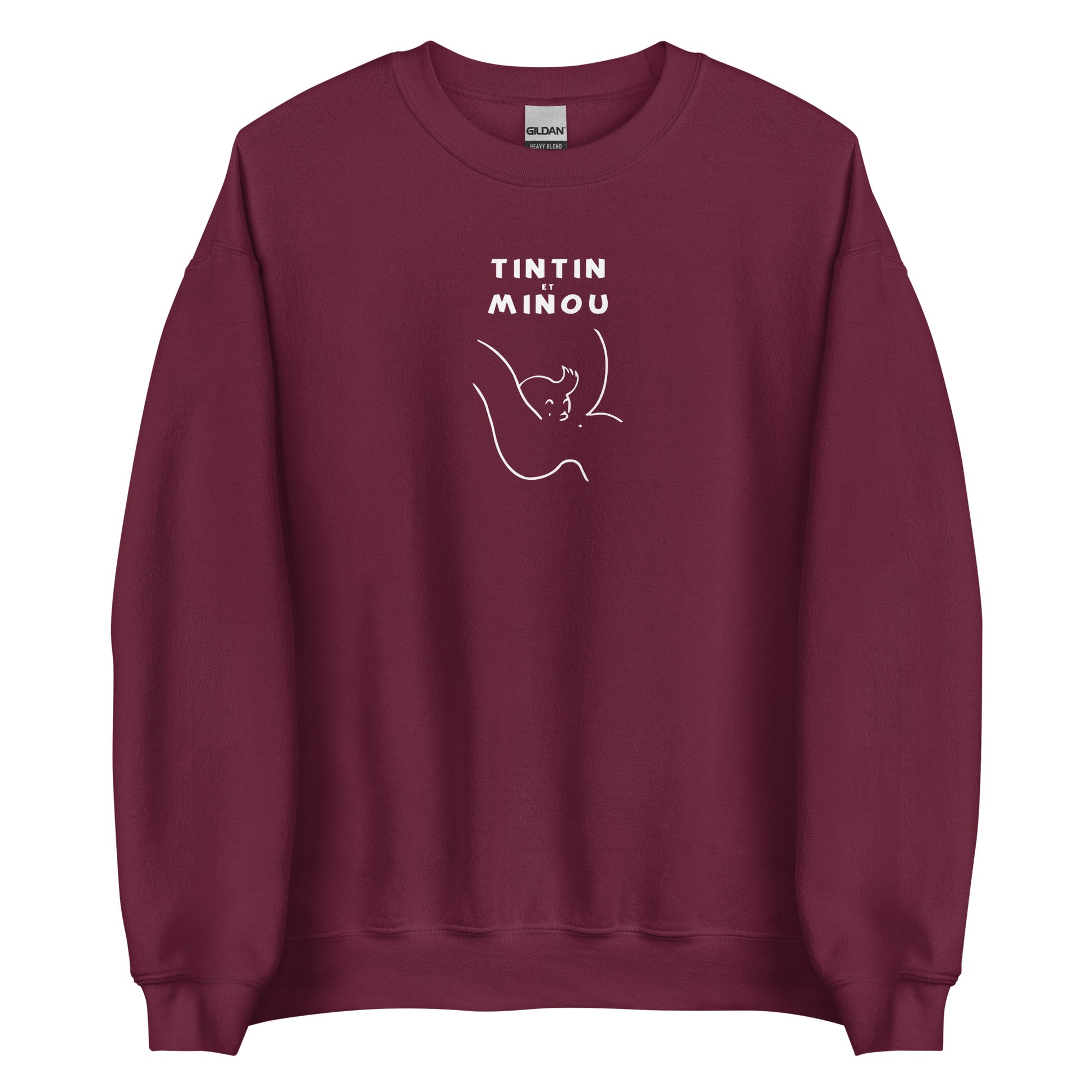 Sweat unisexe col rond Tintin et minou Bordeaux - Sedurro