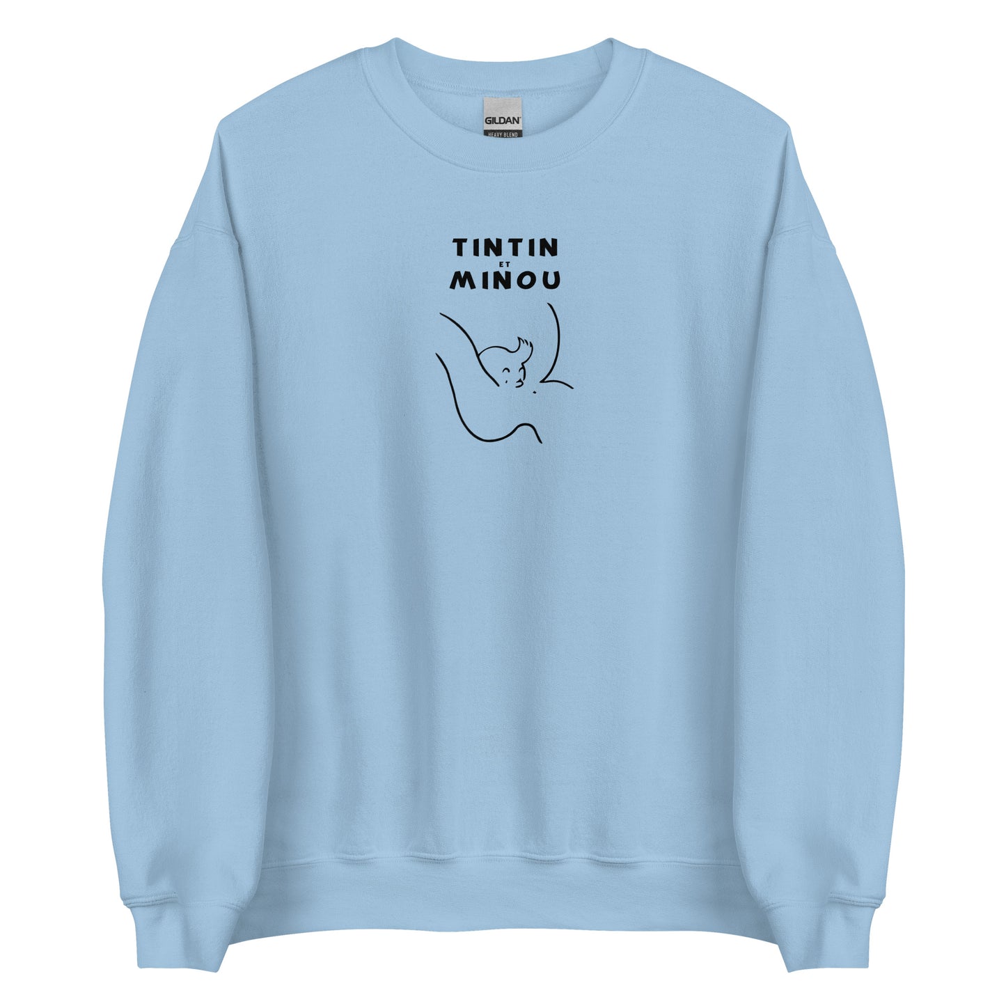 Sweat unisexe col rond Tintin et minou Bleu Clair - Sedurro