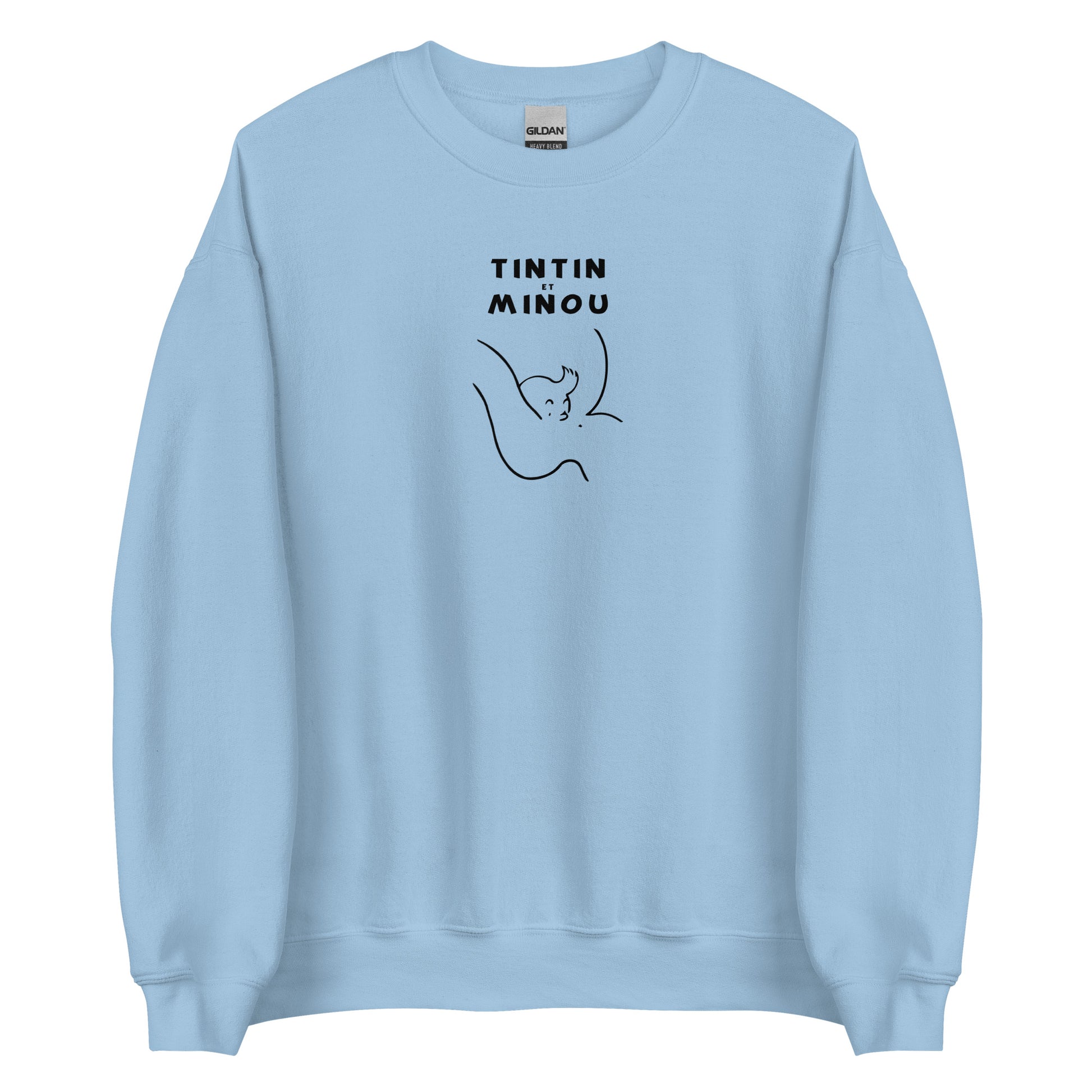 Sweat unisexe col rond Tintin et minou Bleu Clair - Sedurro