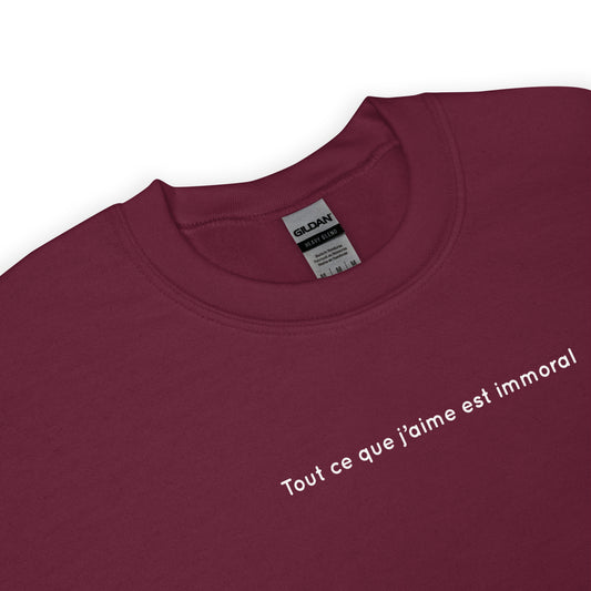 Sweat unisexe col rond Tout ce que j'aime est immoral - Sedurro