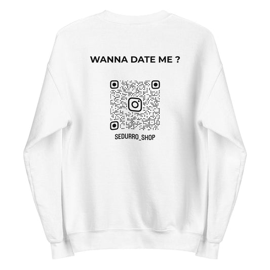 Sweat unisexe col rond personnalisable QR code Instagram dos - Wanna date me - clair Blanc - Sedurro