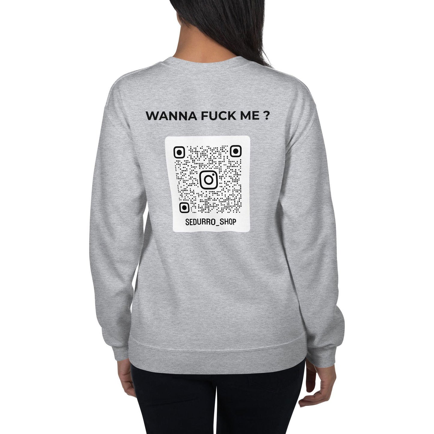 Sweat unisexe col rond personnalisable QR code Instagram dos - Wanna fuck me - clair - Sedurro