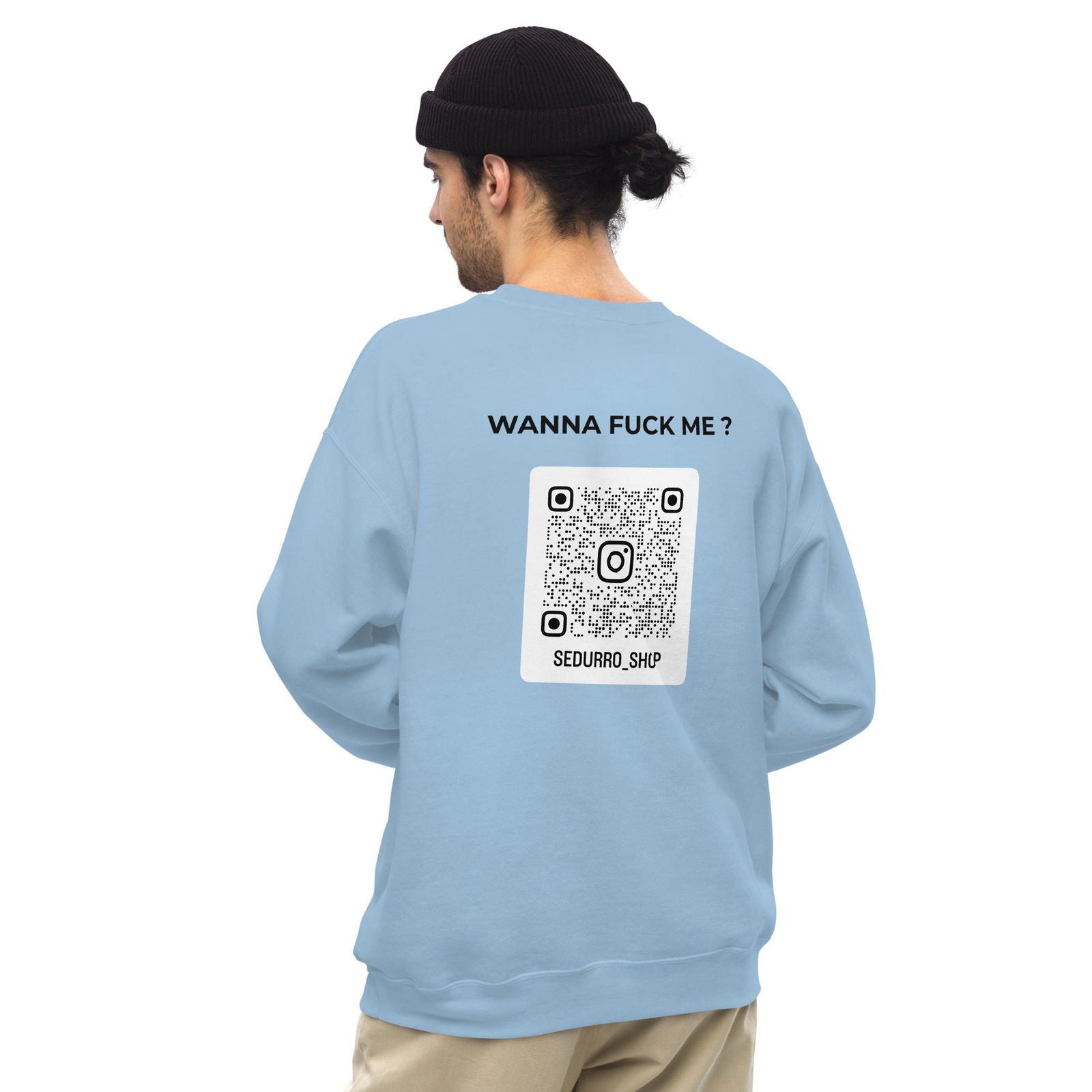 Sweat unisexe col rond personnalisable QR code Instagram dos - Wanna fuck me - clair - Sedurro