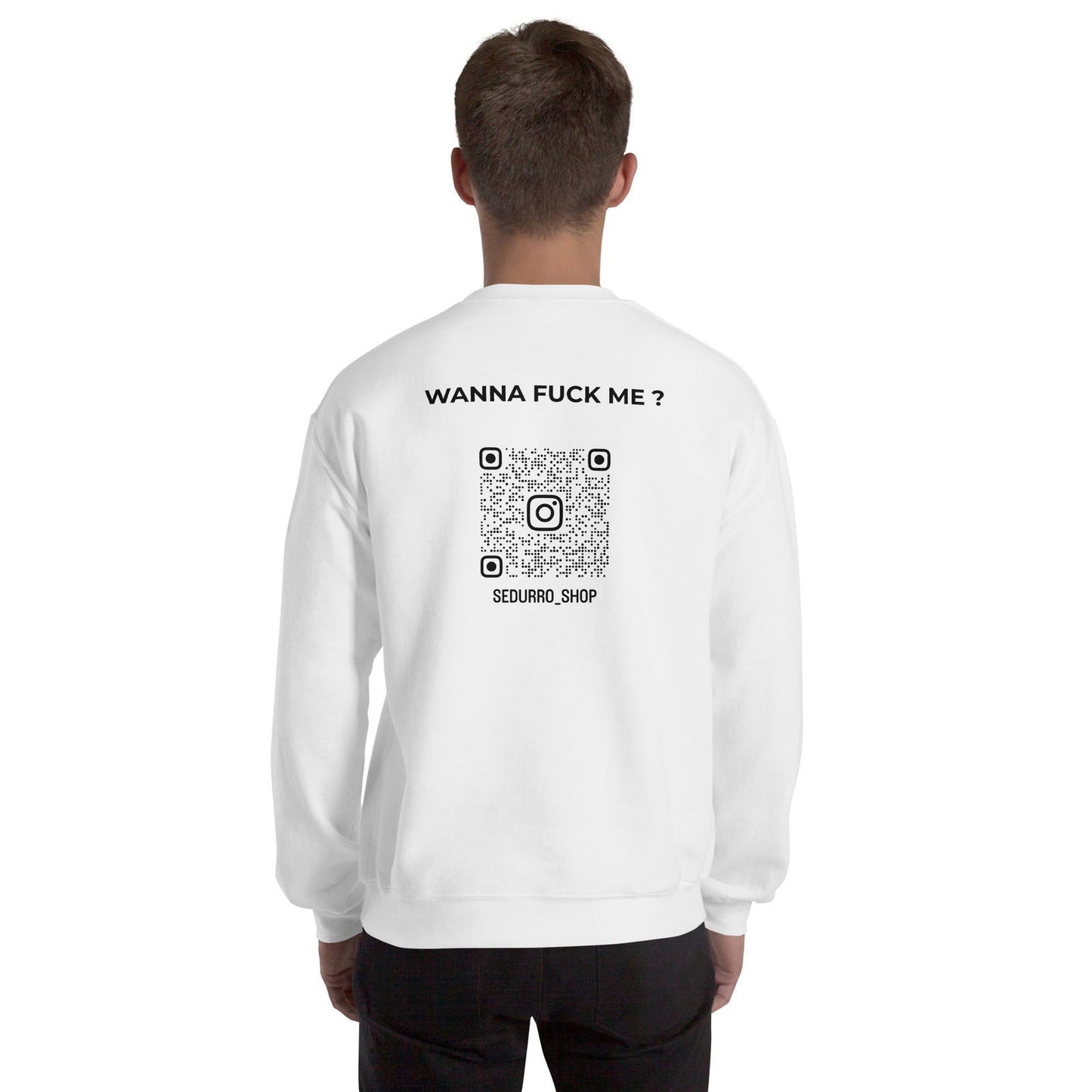 Sweat unisexe col rond personnalisable QR code Instagram dos - Wanna fuck me - clair - Sedurro