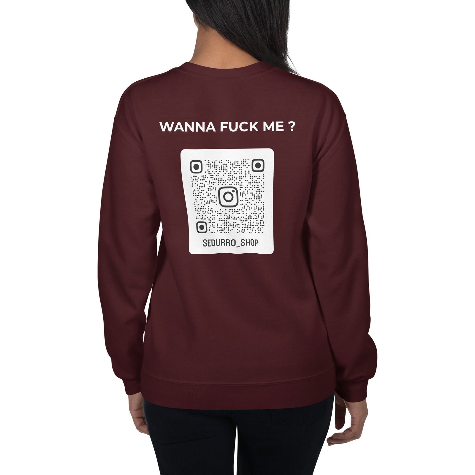 Sweat unisexe col rond personnalisable QR code Instagram dos - Wanna fuck me - foncé - Sedurro