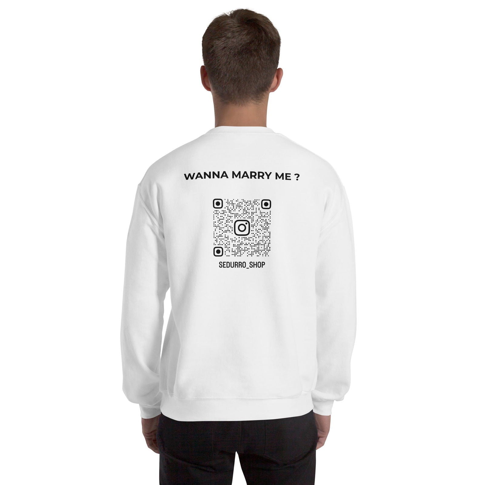 Sweat unisexe col rond personnalisable QR code Instagram dos - Wanna marry me - clair - Sedurro