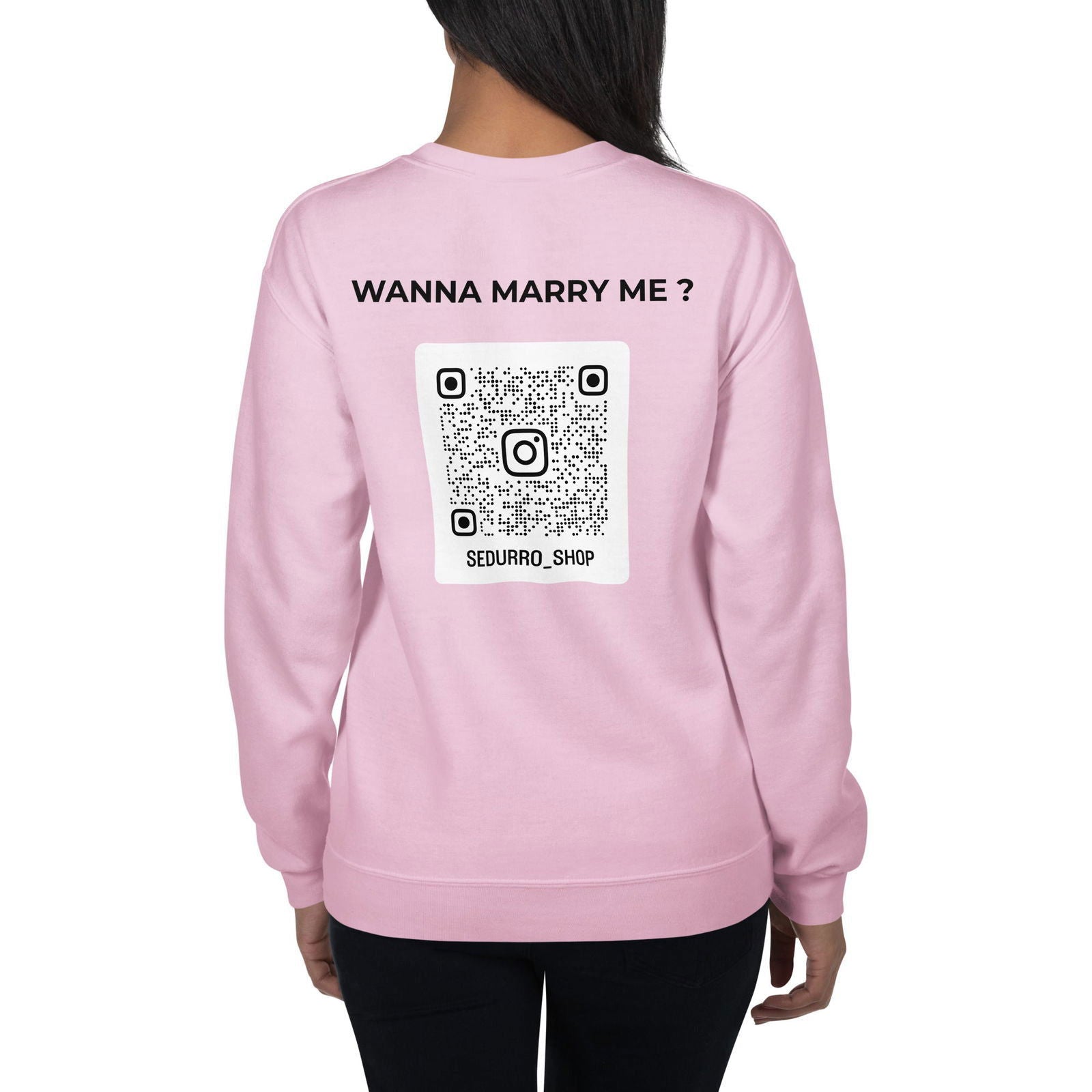 Sweat unisexe col rond personnalisable QR code Instagram dos - Wanna marry me - clair - Sedurro