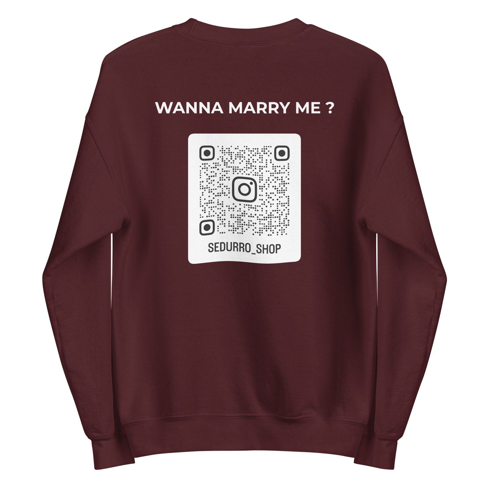 Sweat unisexe col rond personnalisable QR code Instagram dos - Wanna marry me - foncé Bordeaux - Sedurro