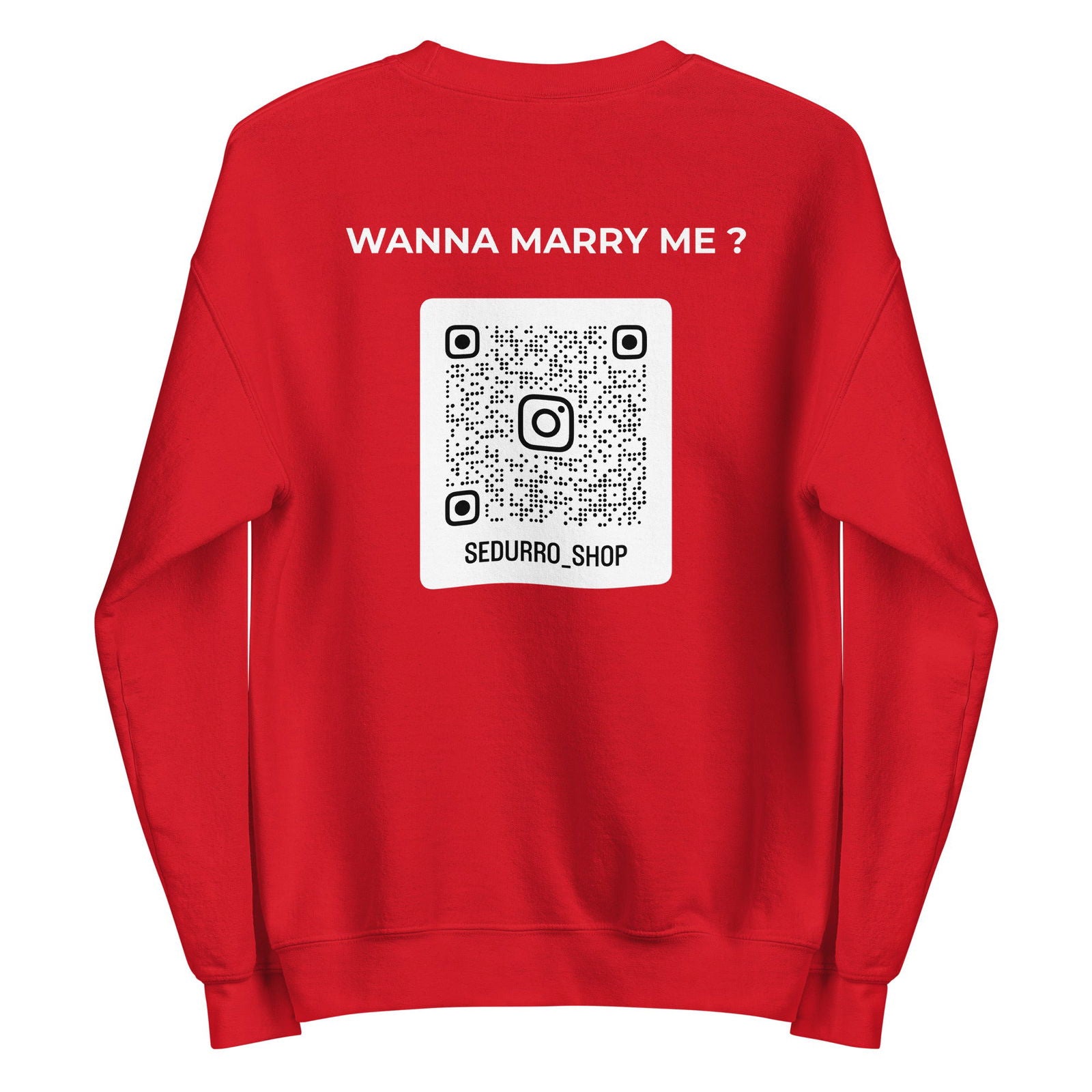Sweat unisexe col rond personnalisable QR code Instagram dos - Wanna marry me - foncé Rouge - Sedurro