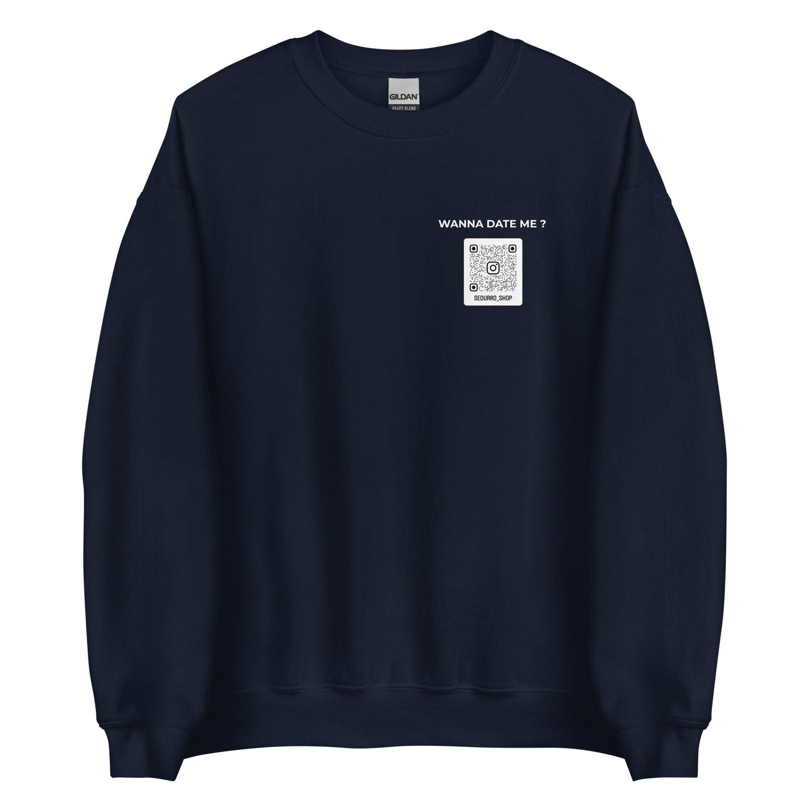Sweat unisexe col rond personnalisable QR code Instagram poitrine - Wanna date me - foncé - Sedurro
