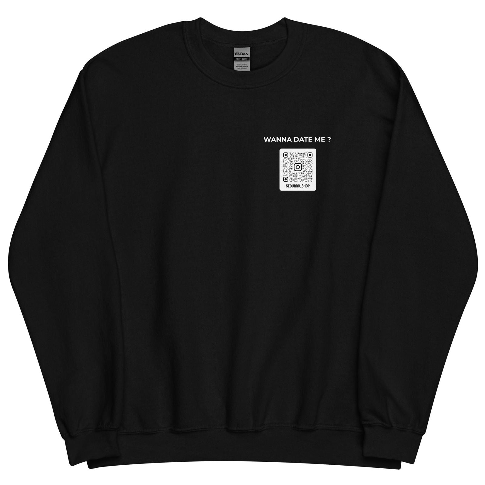 Sweat unisexe col rond personnalisable QR code Instagram poitrine - Wanna date me - foncé - Sedurro