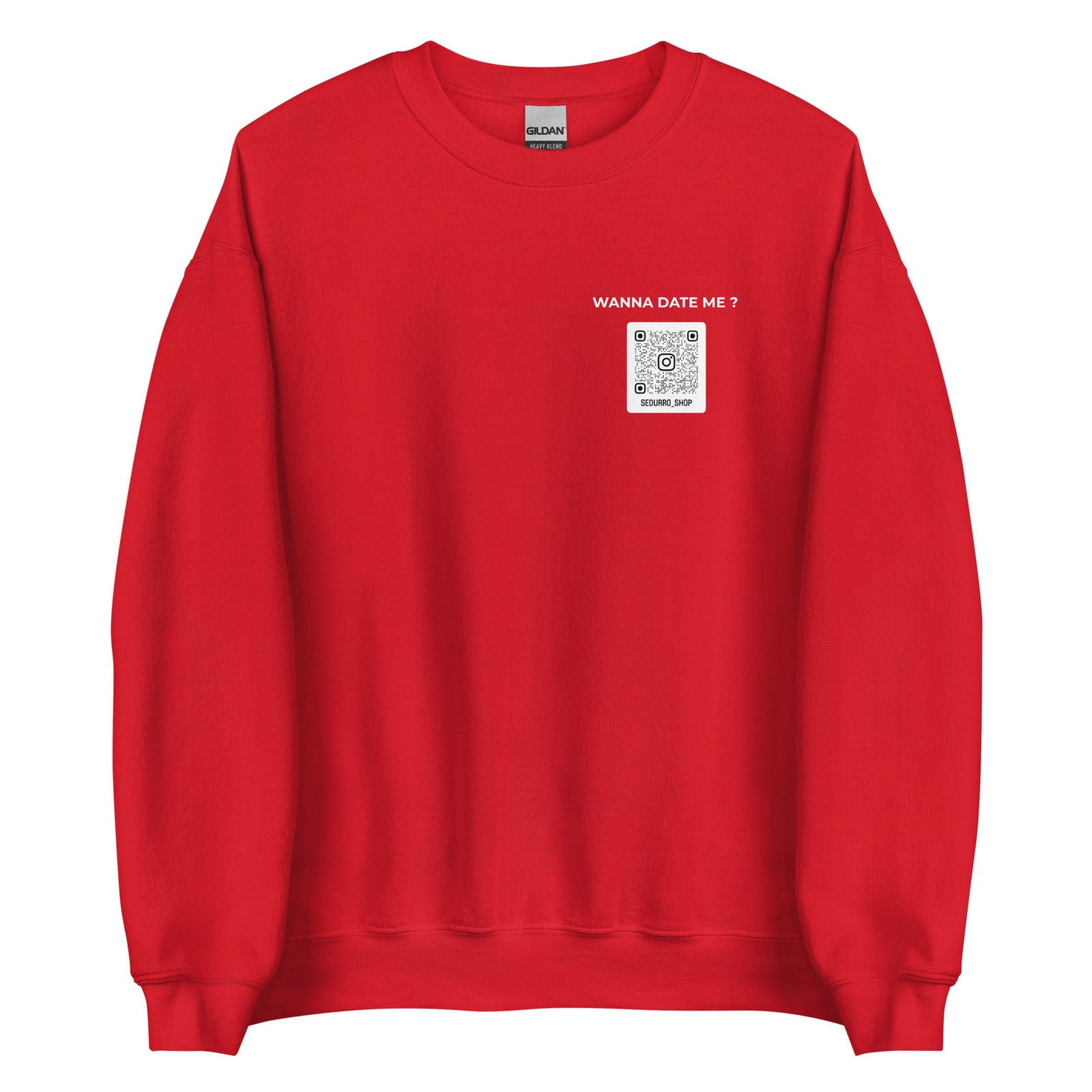 Sweat unisexe col rond personnalisable QR code Instagram poitrine - Wanna date me - foncé - Sedurro