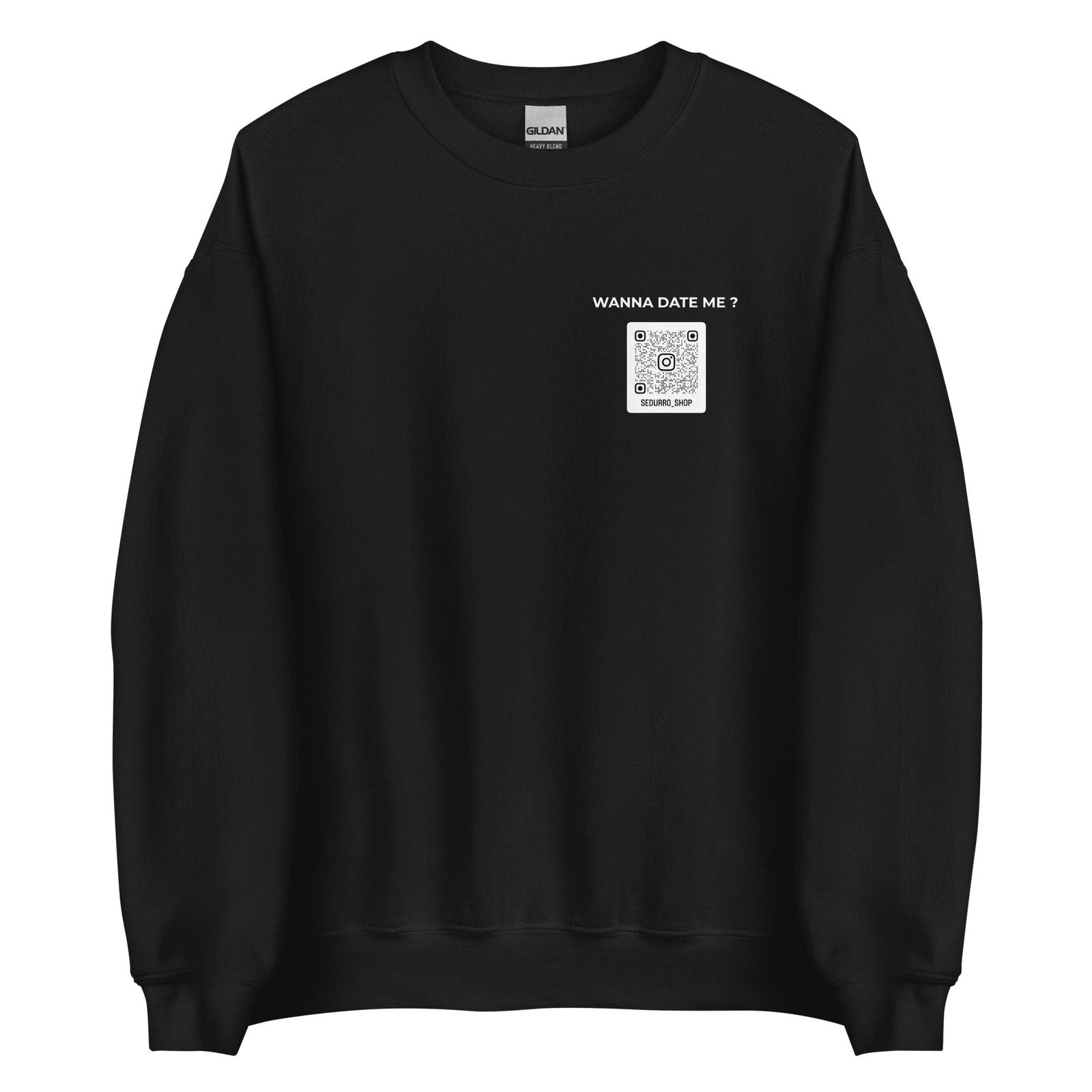 Sweat unisexe col rond personnalisable QR code Instagram poitrine - Wanna date me - foncé - Sedurro