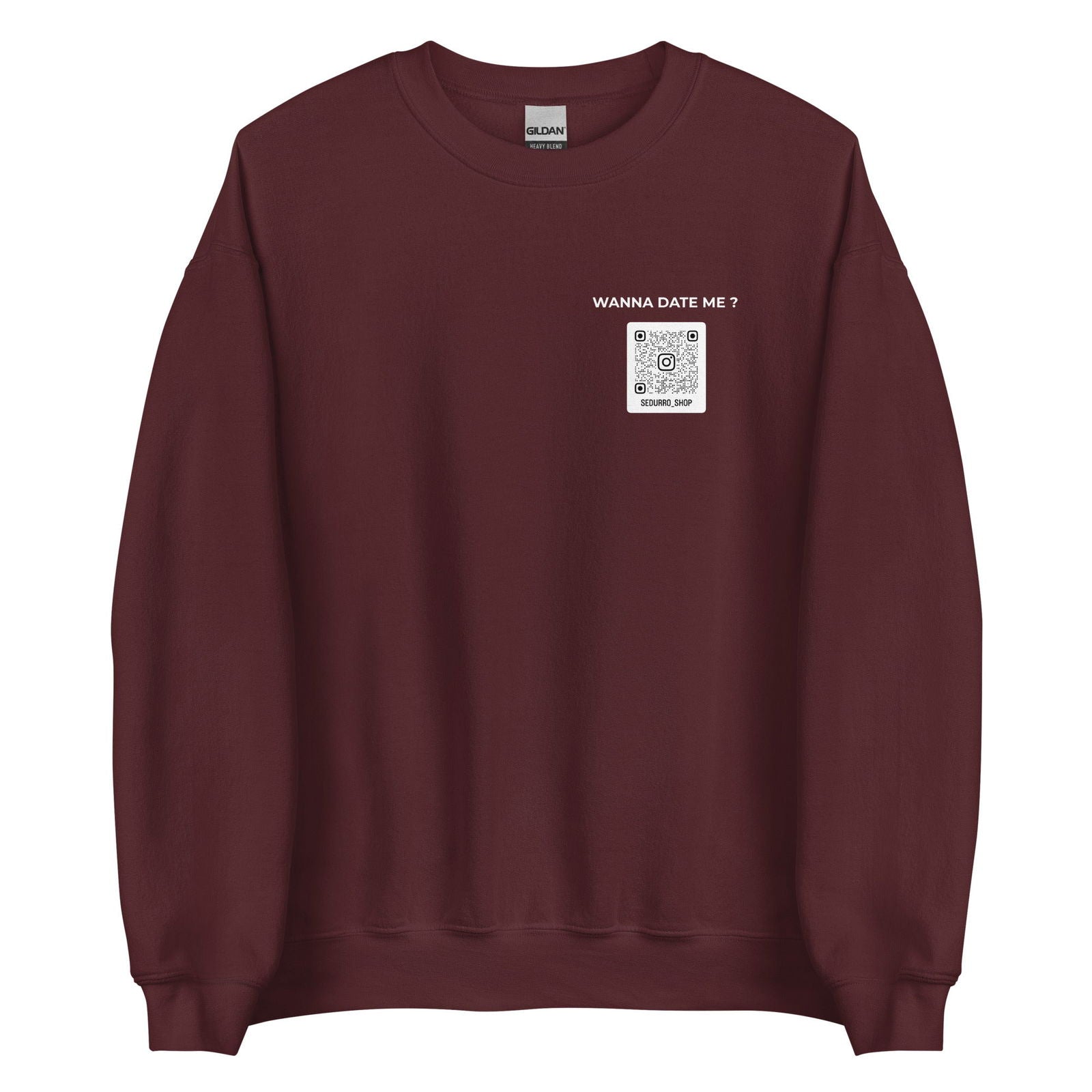 Sweat unisexe col rond personnalisable QR code Instagram poitrine - Wanna date me - foncé - Sedurro
