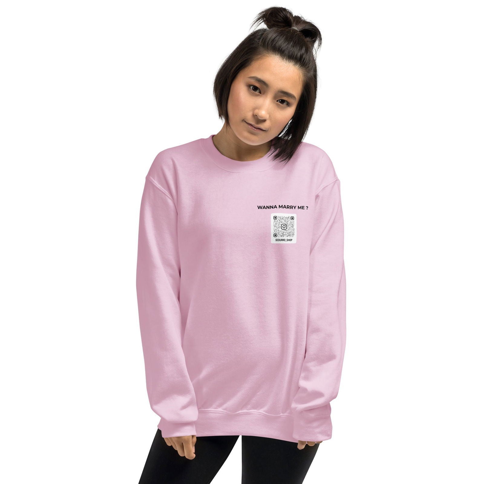 Sweat unisexe col rond personnalisable QR code Instagram poitrine - Wanna marry me - clair - Sedurro
