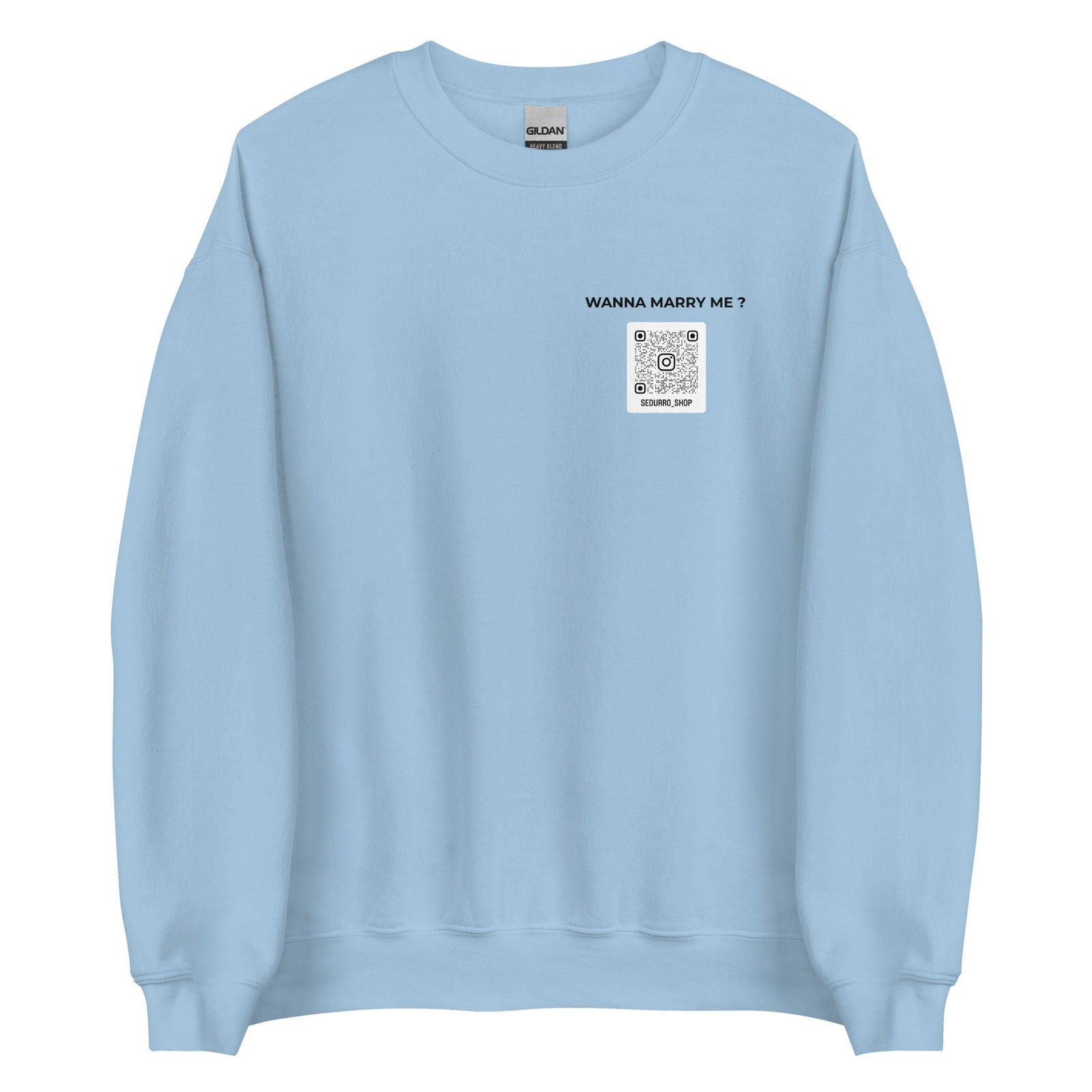 Sweat unisexe col rond personnalisable QR code Instagram poitrine - Wanna marry me - clair - Sedurro