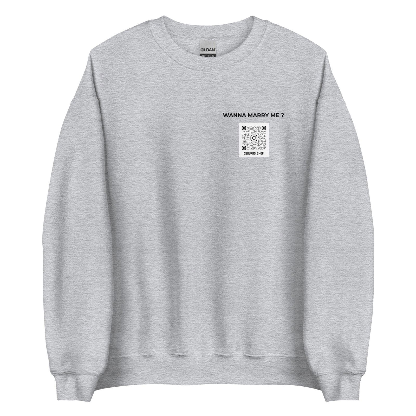 Sweat unisexe col rond personnalisable QR code Instagram poitrine - Wanna marry me - clair - Sedurro