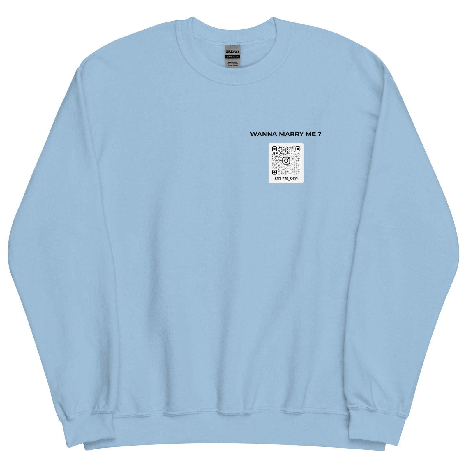 Sweat unisexe col rond personnalisable QR code Instagram poitrine - Wanna marry me - clair - Sedurro