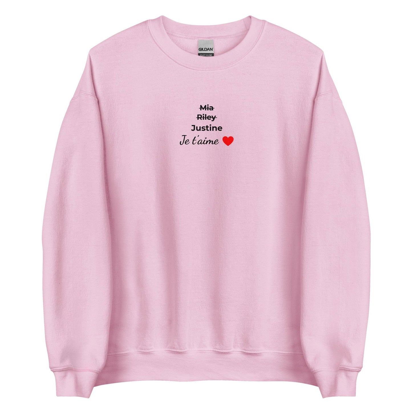 Sweat unisexe col rond personnalisable prénoms barrés femmes je t'aime - clair Rose Clair - Sedurro