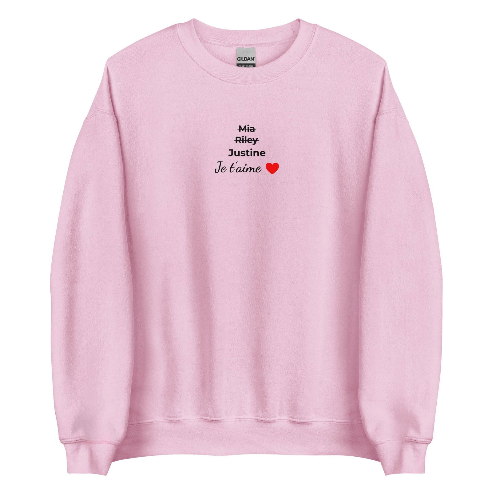 Sweat unisexe col rond personnalisable prénoms barrés femmes je t'aime - clair Rose Clair - Sedurro