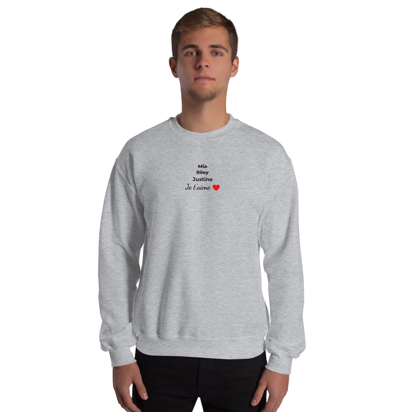 Sweat unisexe col rond personnalisable prénoms barrés femmes je t'aime - clair - Sedurro