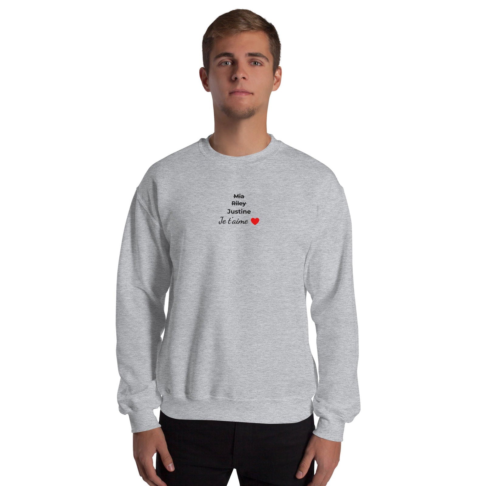 Sweat unisexe col rond personnalisable prénoms barrés femmes je t'aime - clair - Sedurro