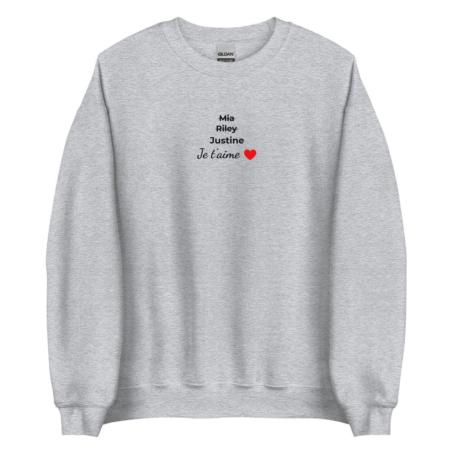 Sweat unisexe col rond personnalisable prénoms barrés femmes je t'aime - clair Gris Sport - Sedurro