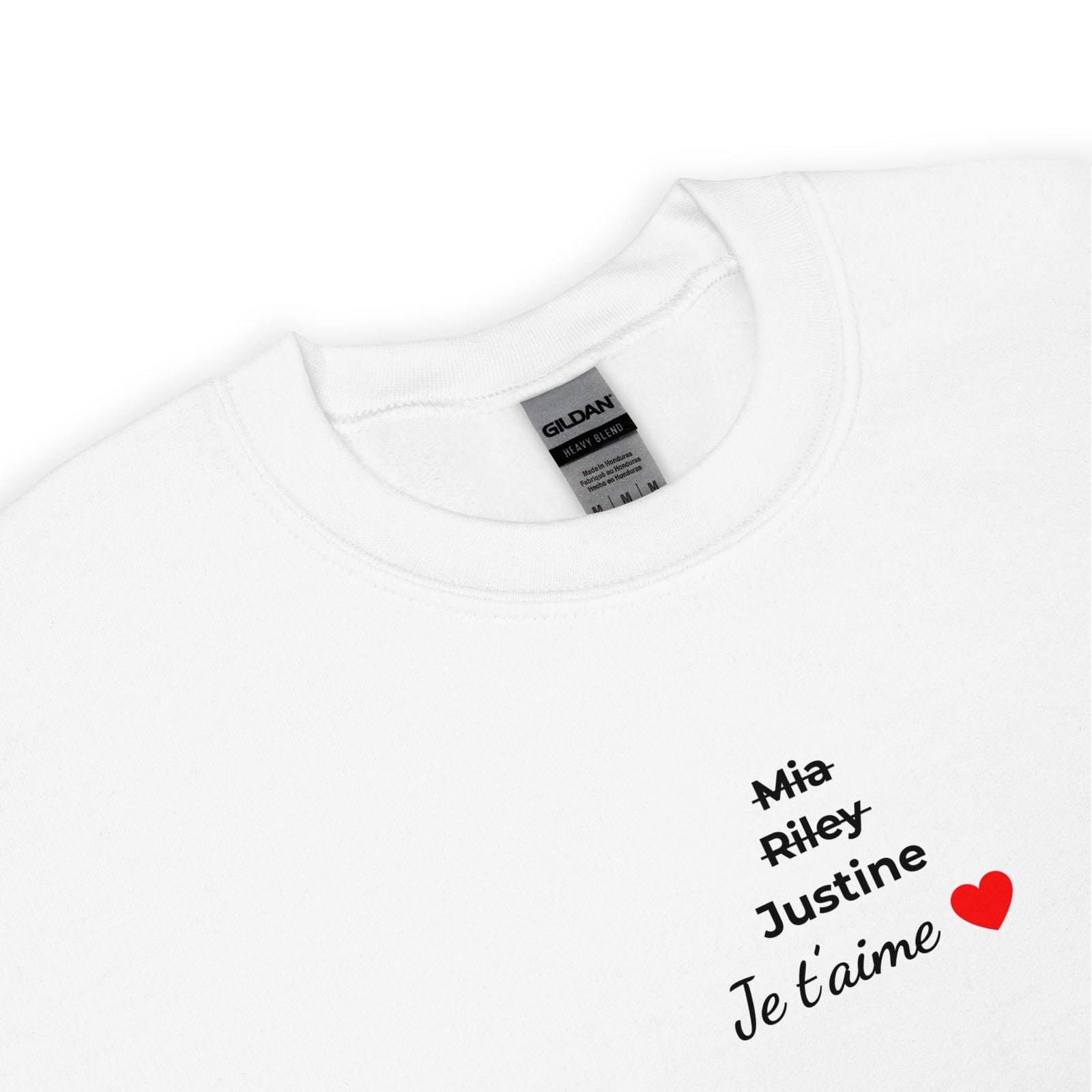 Sweat unisexe col rond personnalisable prénoms barrés femmes je t'aime - clair - Sedurro
