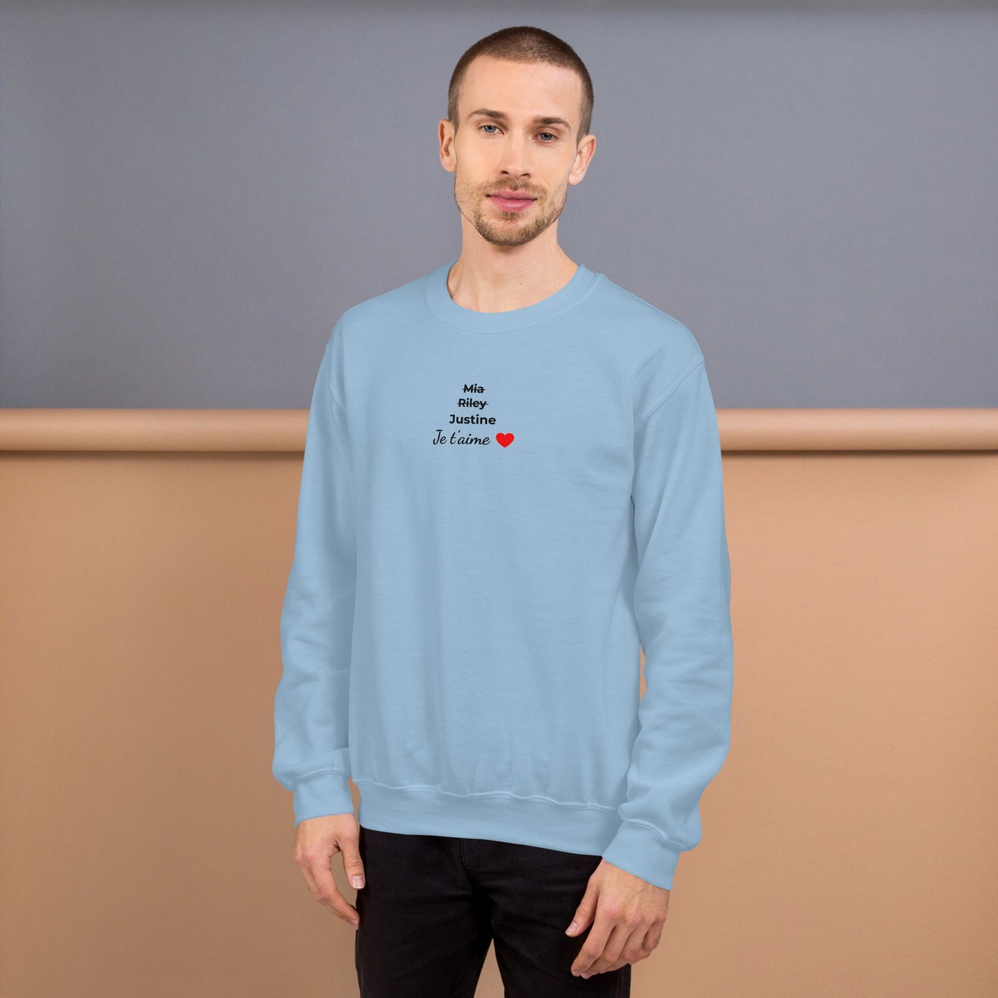 Sweat unisexe col rond personnalisable prénoms barrés femmes je t'aime - clair - Sedurro