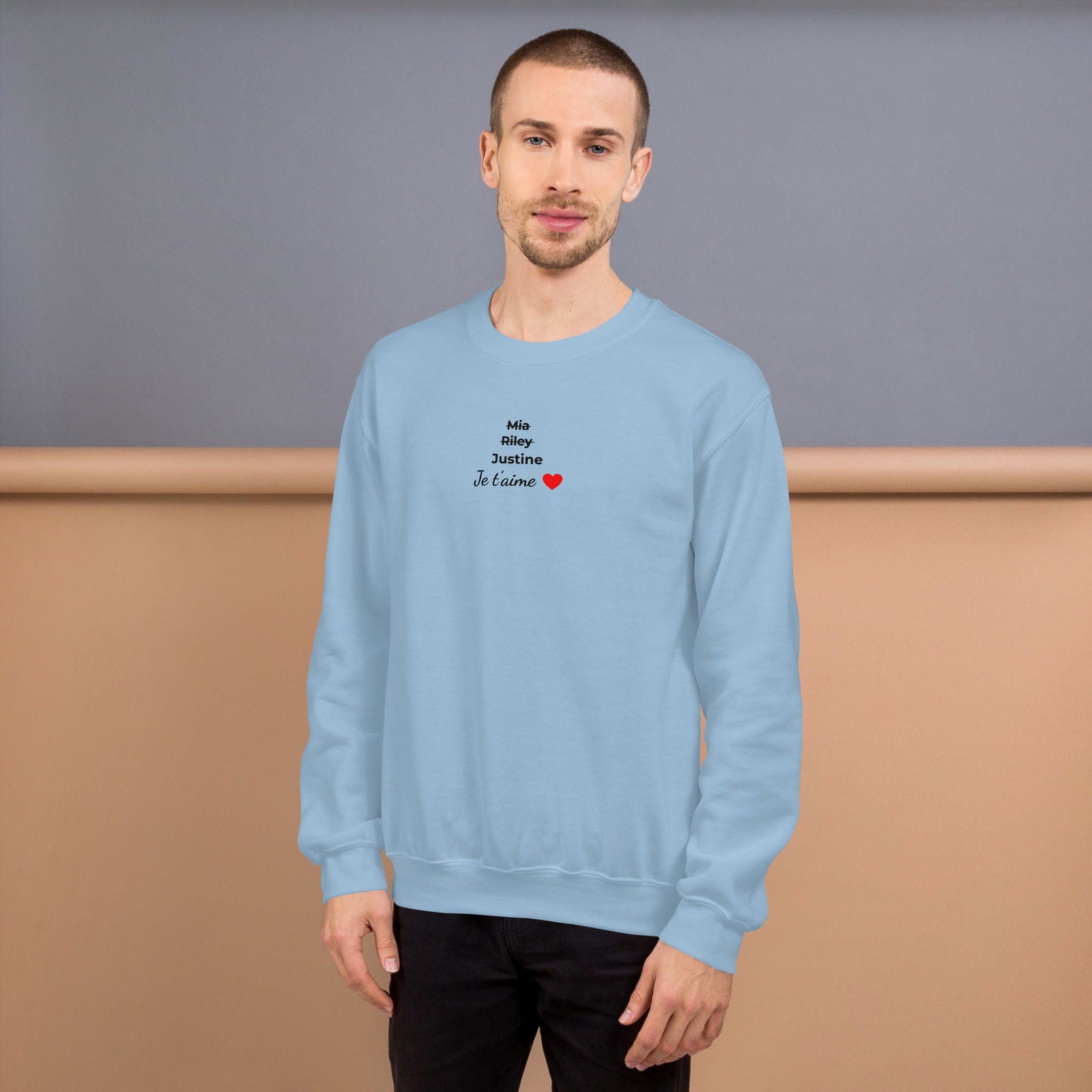 Sweat unisexe col rond personnalisable prénoms barrés femmes je t'aime - clair - Sedurro