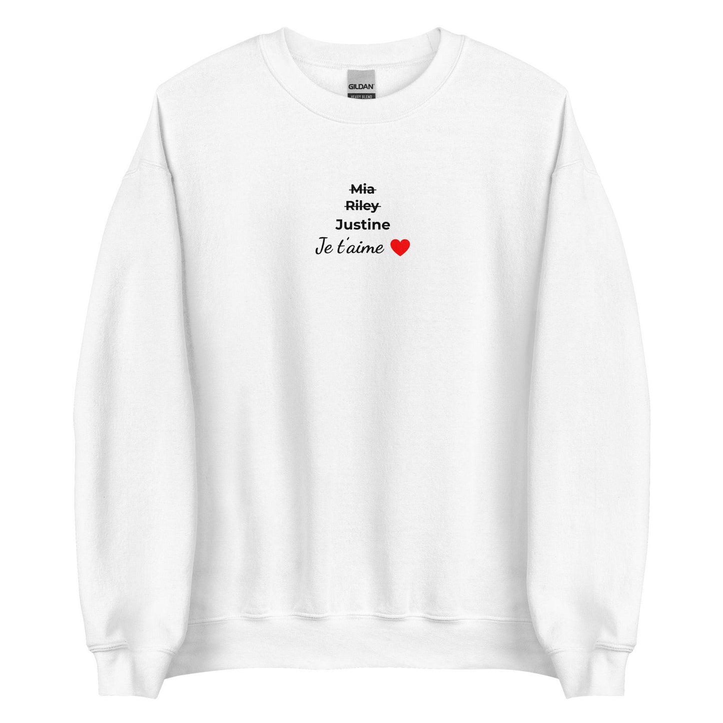 Sweat unisexe col rond personnalisable prénoms barrés femmes je t'aime - clair Blanc - Sedurro