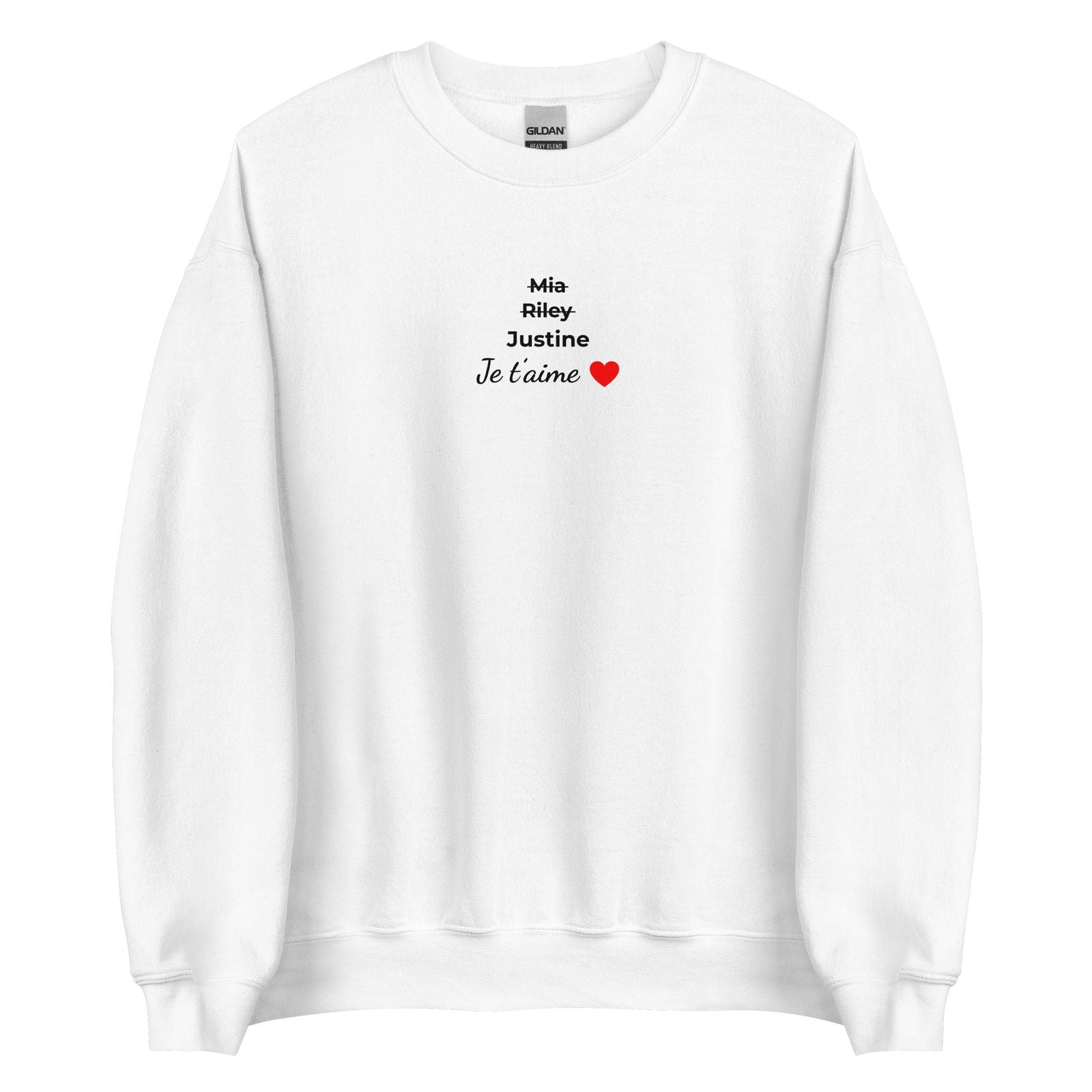 Sweat unisexe col rond personnalisable prénoms barrés femmes je t'aime - clair Blanc - Sedurro
