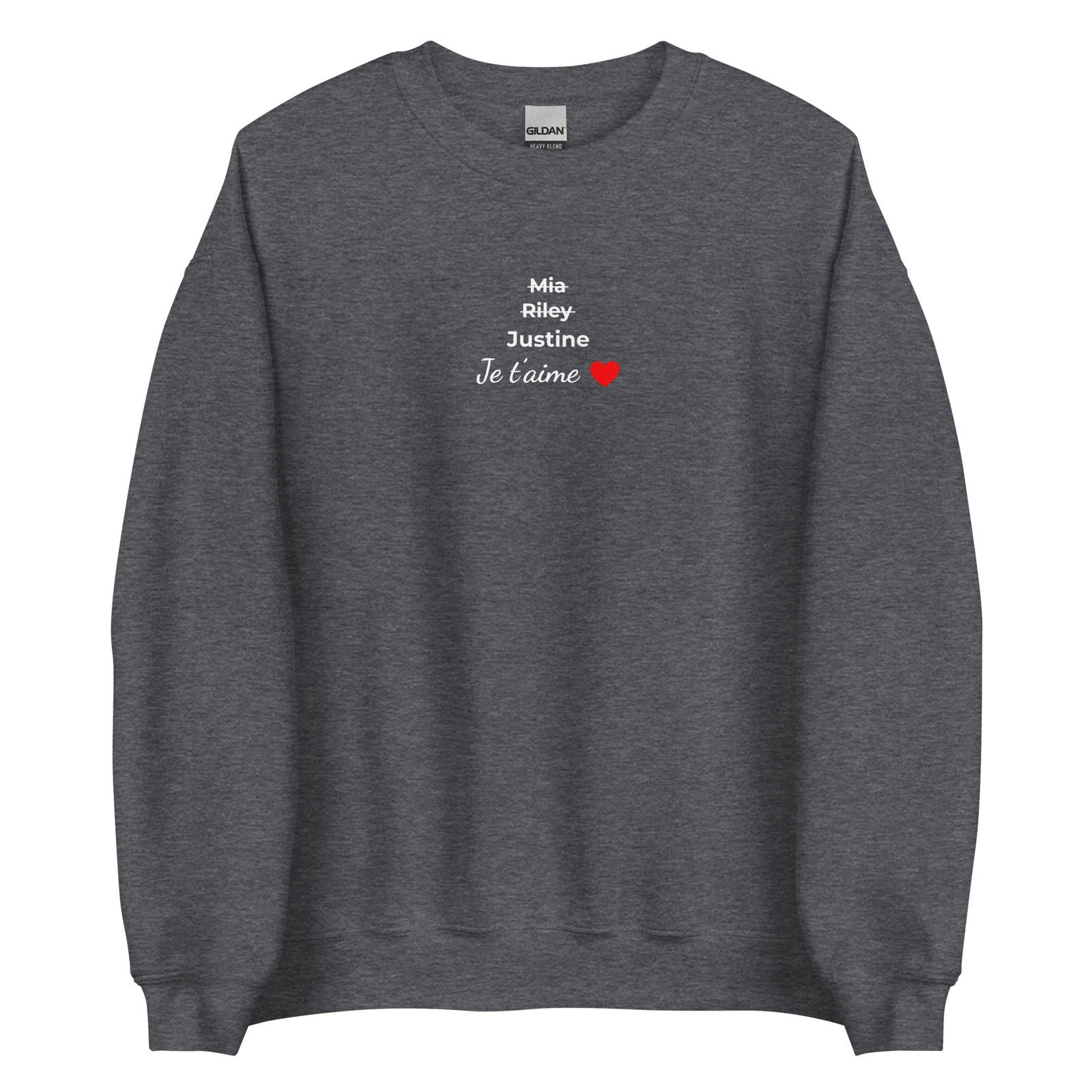 Sweat unisexe col rond personnalisable prénoms barrés femmes je t'aime - foncé - Sedurro